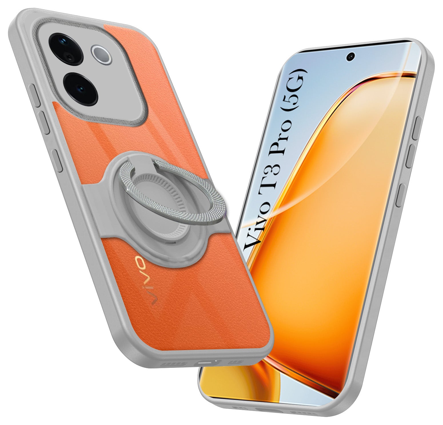 For Vivo T3 Pro Back Cover Case with stand (Built-in Ring Holder Kickstand | Lifetime Anti Yellow | Camera Protection)