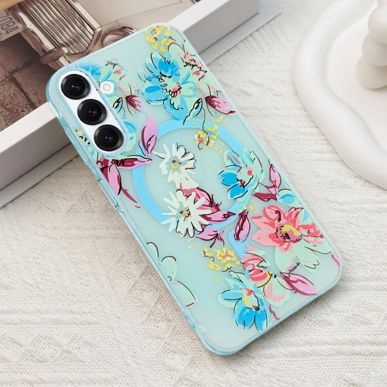 For Samsung Galaxy S25 Back Cover Case (Cute Floral Design | Flower Print for Girls | MagSafe Compatible Wireless Charging)