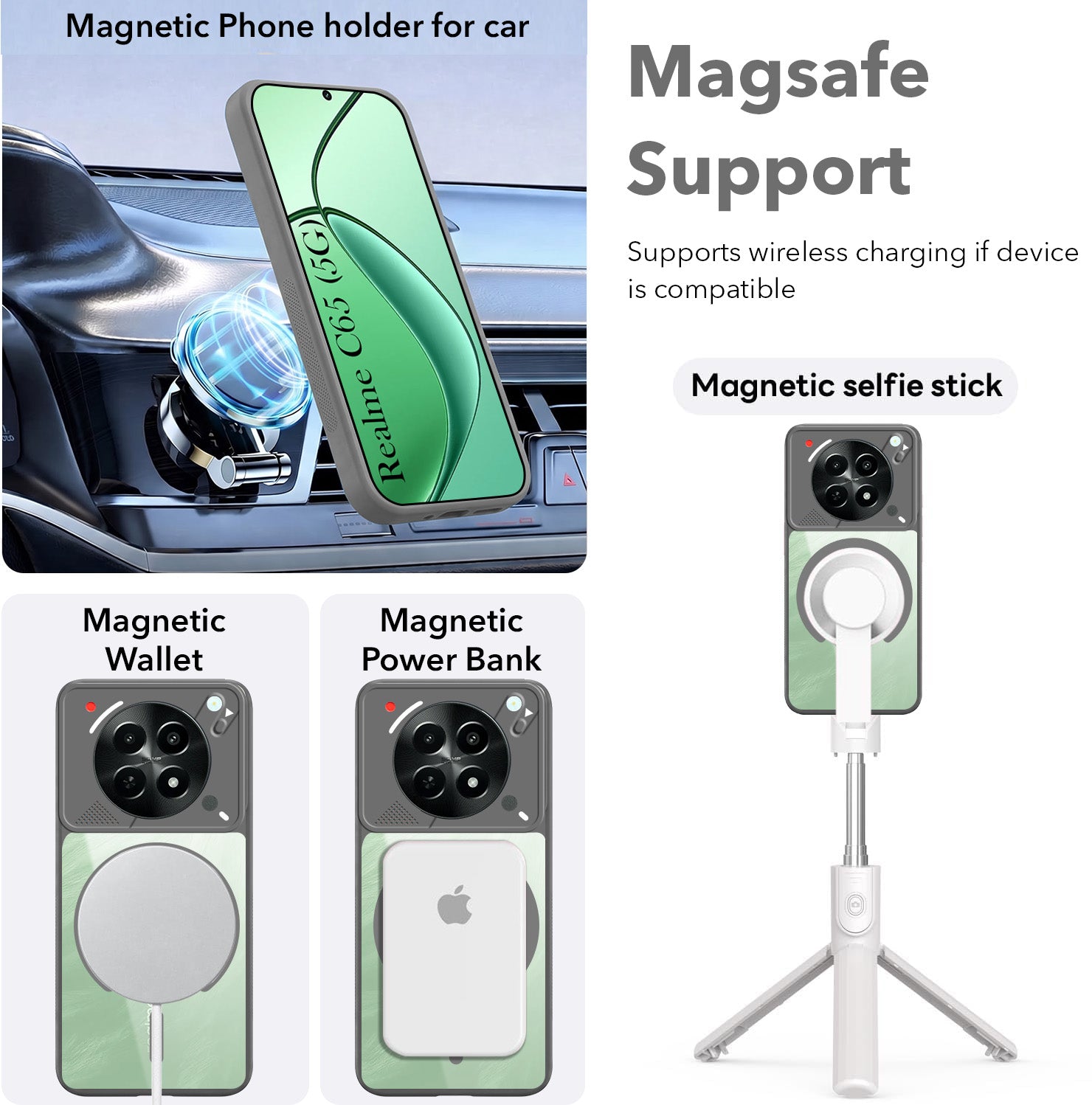 For Realme C65 5G Back Cover Case Lifetime Anti-Yellow Clear (Camera Protection | Side Grip | Wireless MagSafe Compatible)