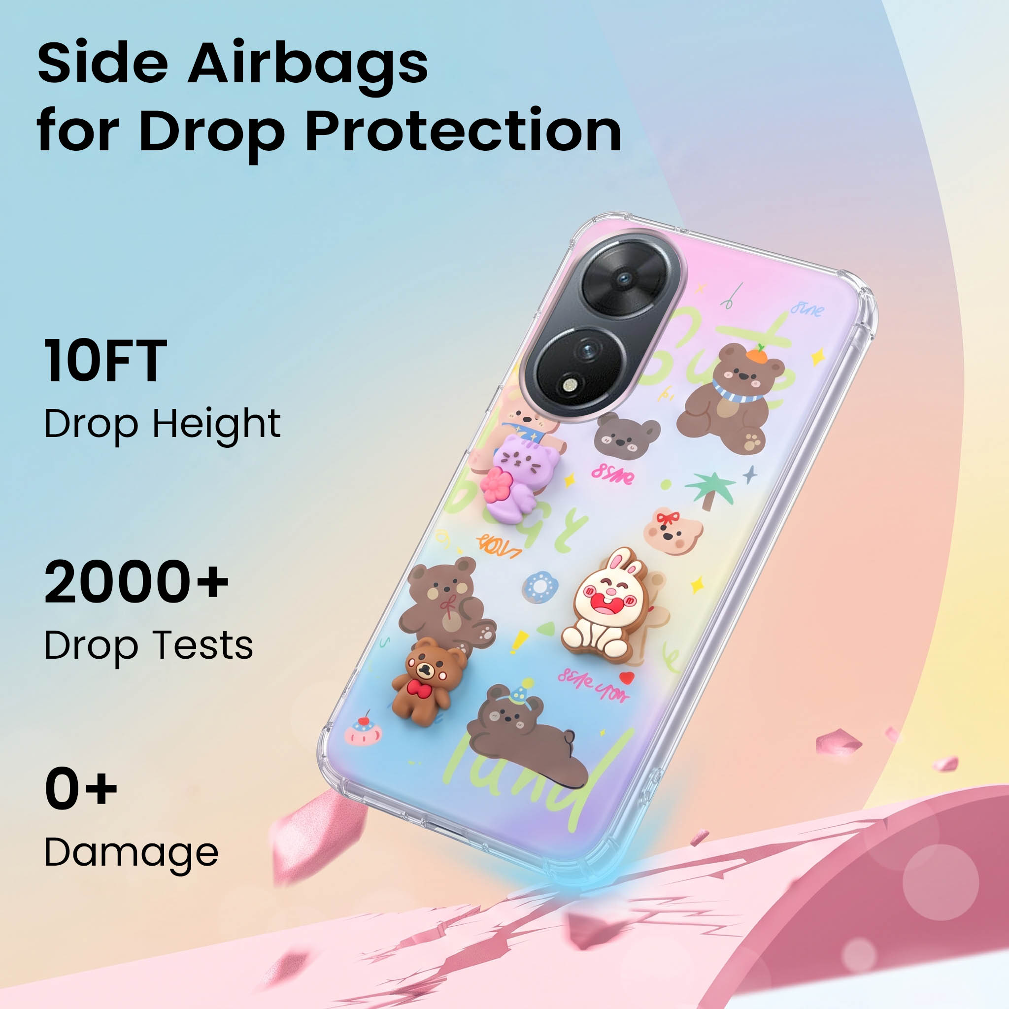 For Vivo T2 Back Cover Case (3D Cute Cartoons | Hard Back Side Soft | Matte Premium Finish | HD Printing)