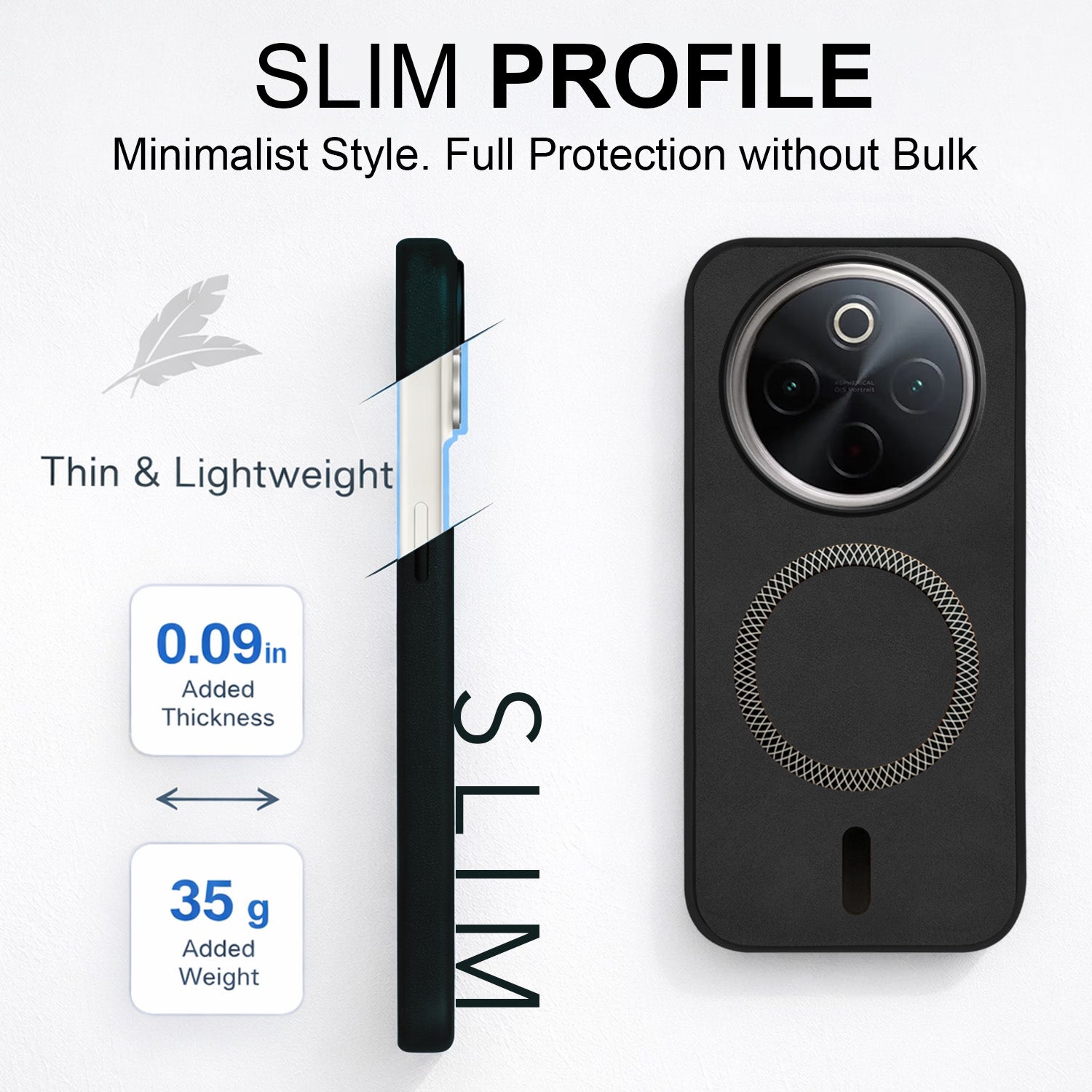 For Vivo T4 Back Cover Case Leather Finish (MagSafe Compatible Wireless Charging | Soft Touch | Camera Bump Protection)
