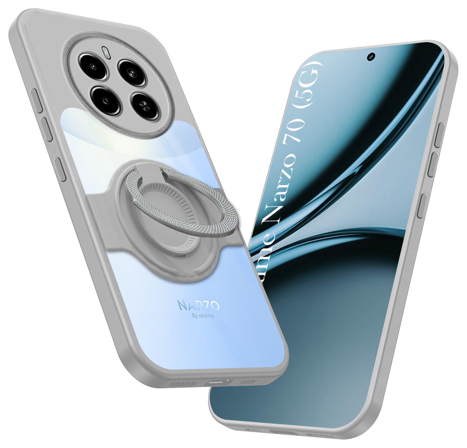 For Realme Narzo 70 5G Back Cover Case with stand (Built-in Ring Holder Kickstand | Lifetime Anti Yellow | Camera Protection)