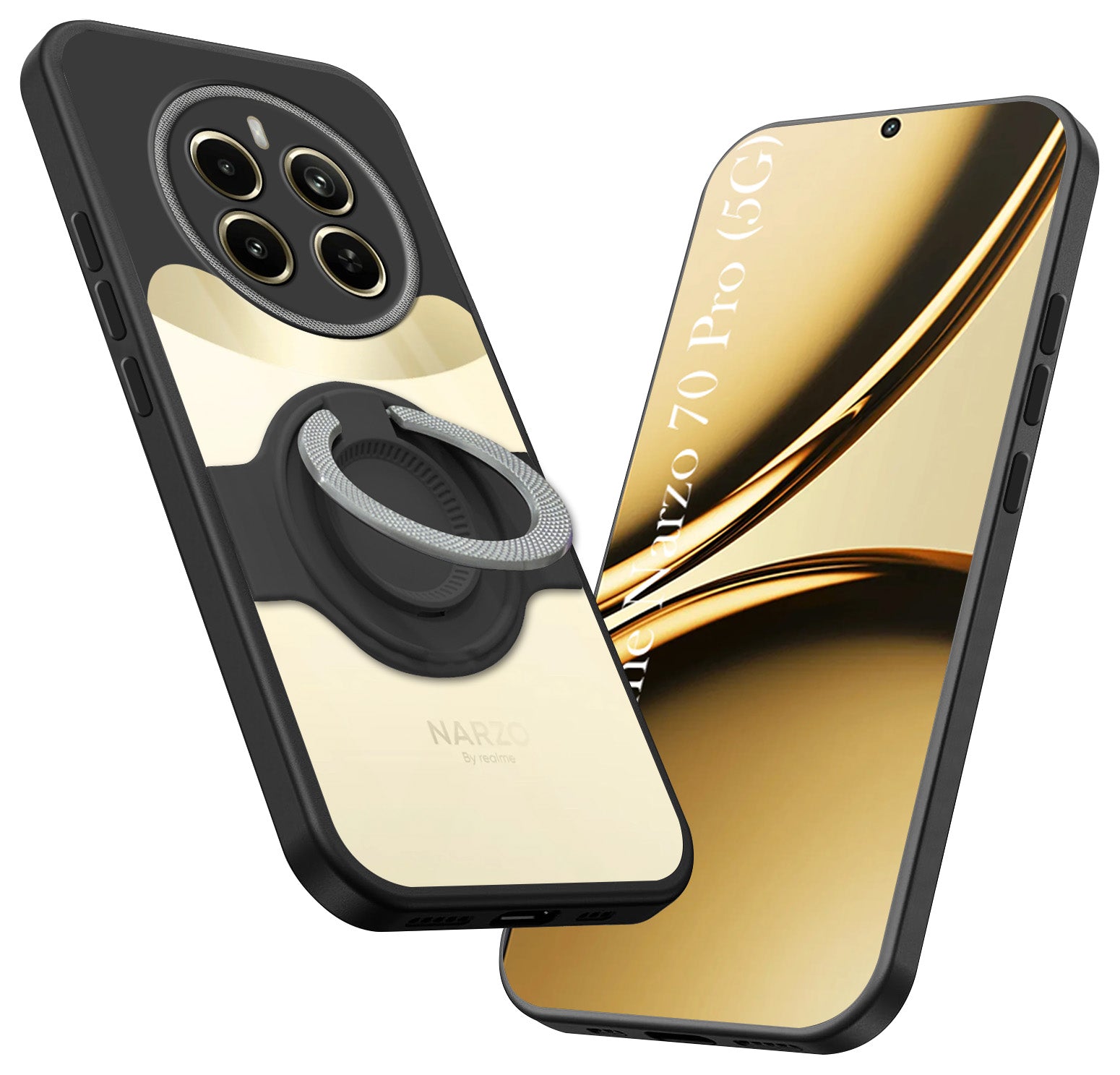 For Realme Narzo 70 Pro Back Cover Case with stand (Built-in Ring Holder Kickstand | Lifetime Anti Yellow | Camera Protection)