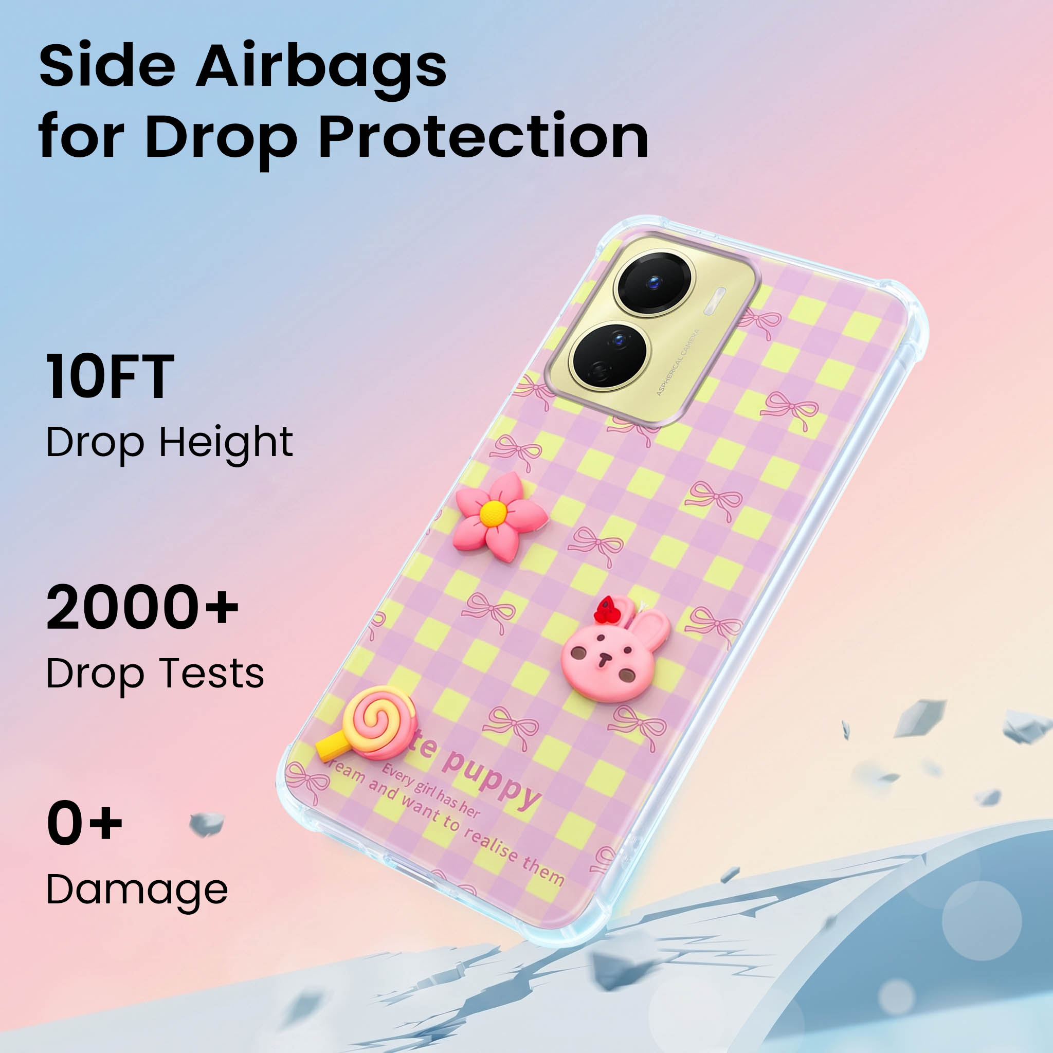For Vivo Y16 Back Cover Case (3D Cute Cartoons | Hard Back Side Soft | Matte Premium Finish | HD Printing)