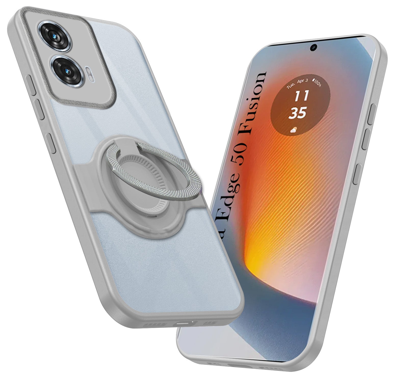 For Motorola Moto Edge 50 Fusion Back Cover Case with stand (Built-in Ring Holder Kickstand | Lifetime Anti Yellow | Camera Protection)