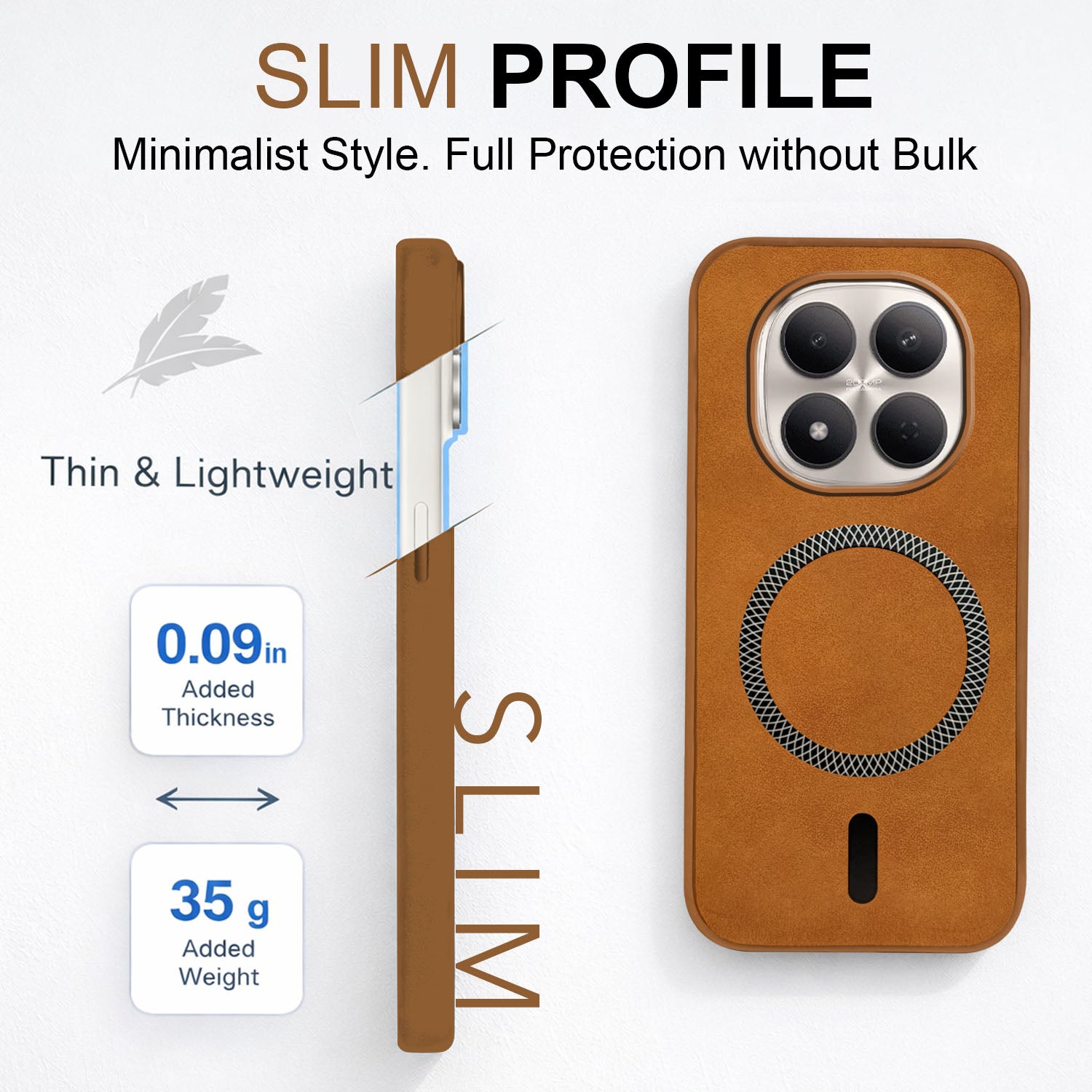 For Xiaomi Redmi Note 15 Pro 5G Back Cover Case Leather Finish (MagSafe Compatible Wireless Charging | Soft Touch | Camera Bump Protection)