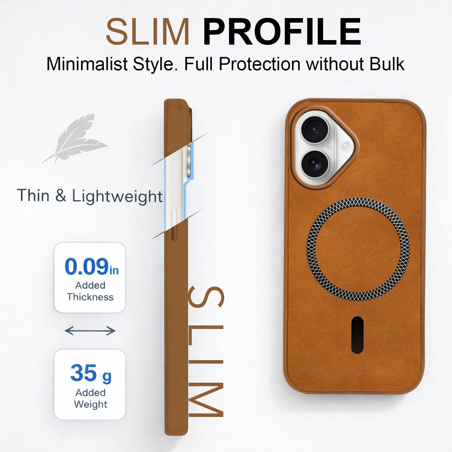 For Apple iPhone 16 Back Cover Case (Sleek Leather Finish | MagSafe Compatible Wireless Charging | Camera Bump Protection)