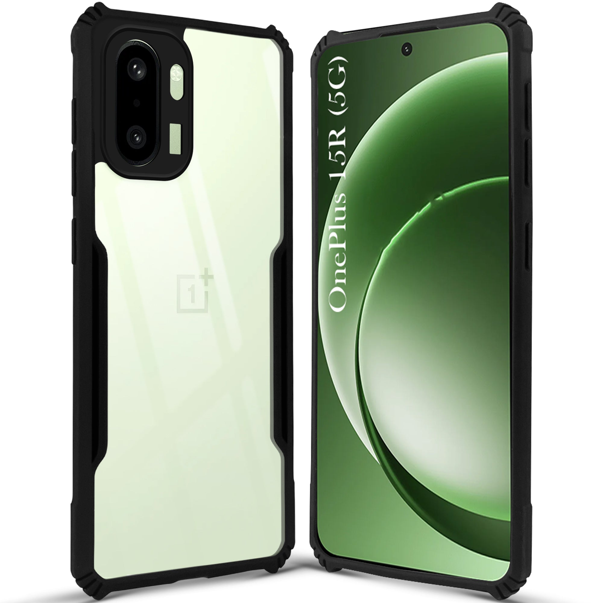 For OnePlus 15R Back Cover Case Hybrid (Shockproof with Polycarbonate Clear Panel | Professional Black)