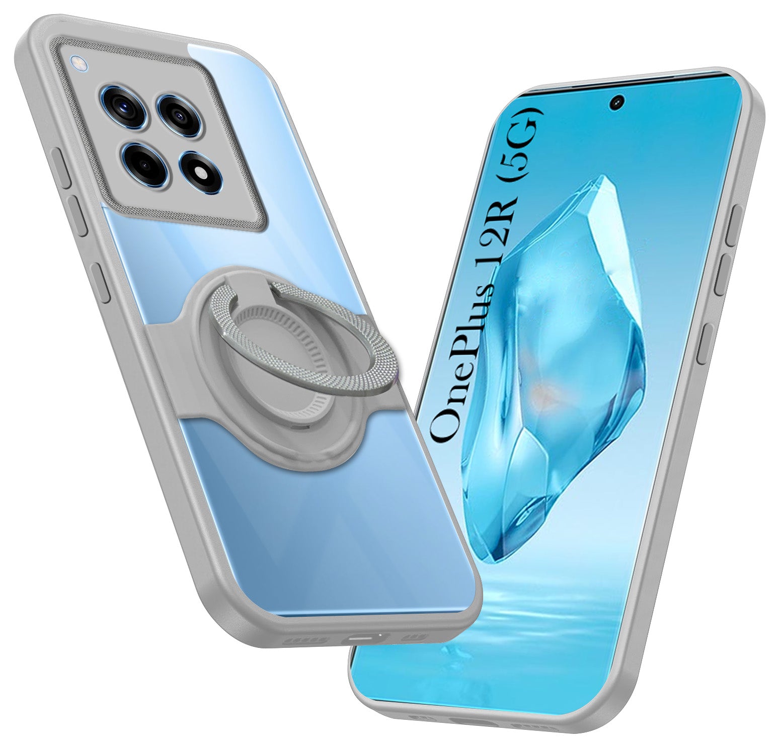 For OnePlus 12R 5G Back Cover Case with stand (Built-in Ring Holder Kickstand | Lifetime Anti Yellow | Camera Protection)