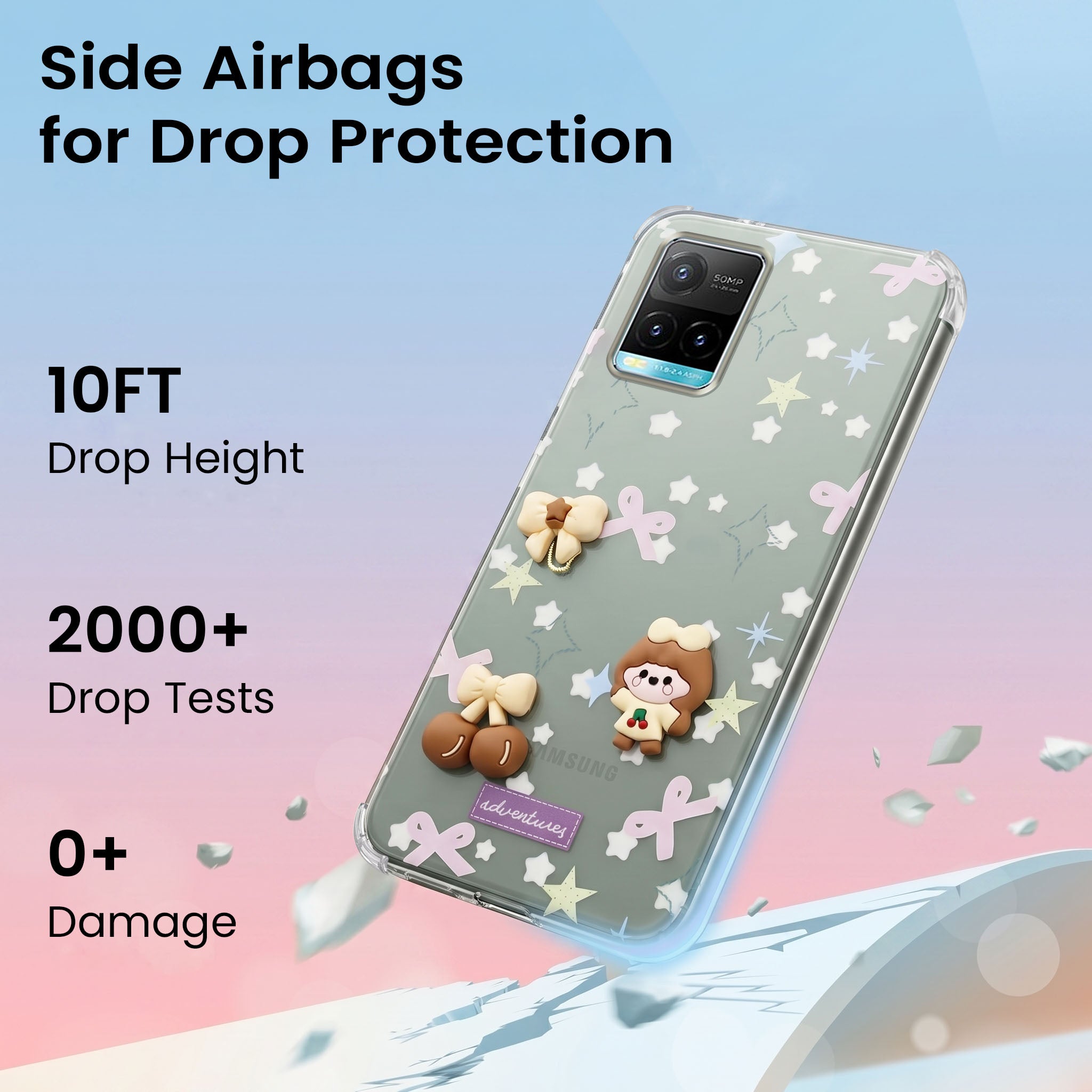 For Vivo Y33s Back Cover Case (3D Cute Cartoons | Hard Back Side Soft | Matte Premium Finish | HD Printing)