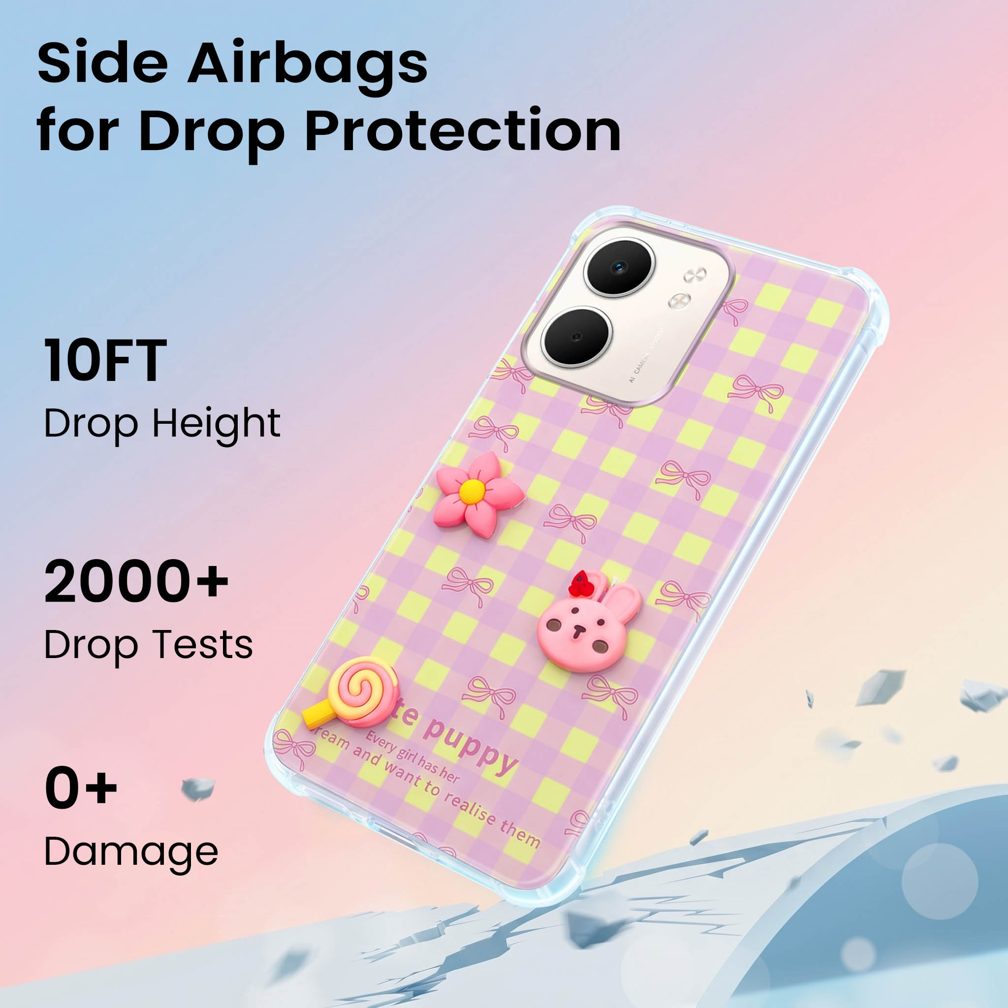 For Oppo A5X Back Cover Case (3D Cute Cartoons | Hard Back Side Soft | Matte Premium Finish | HD Printing)