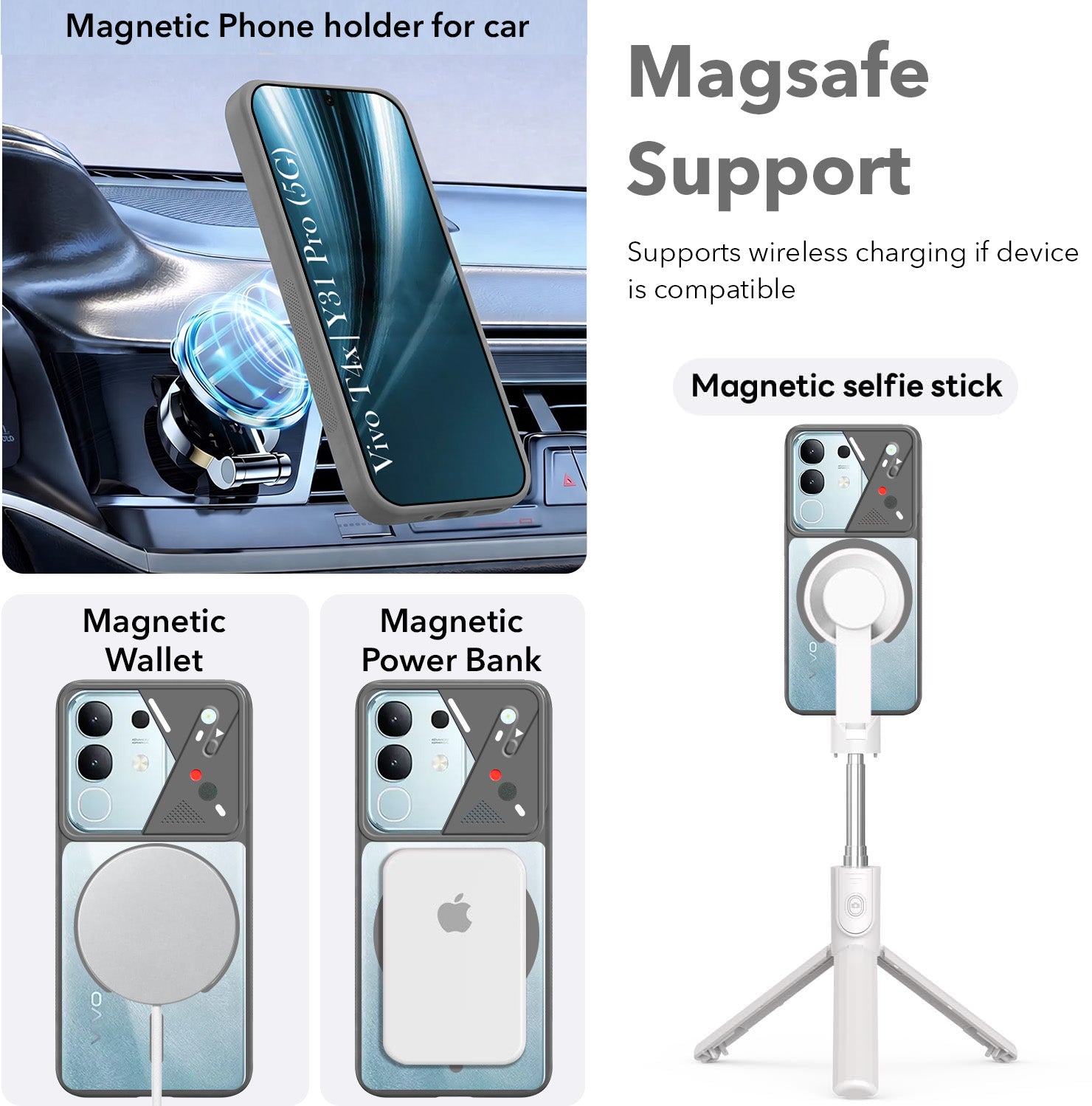 For Vivo T4x | Vivo Y31 Pro Back Cover Case Lifetime Anti-Yellow Clear (Camera Protection | Side Grip | Wireless MagSafe Compatible)