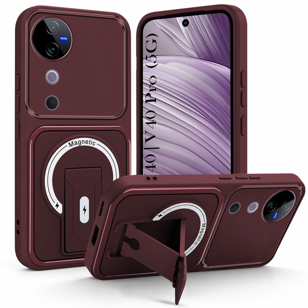 For Vivo V40 | Vivo V40 Pro 5G Back Case Cover Metallic (Hybrid Armor Kickstand | MagSafe Compatible | Camera Protection Shockproof)