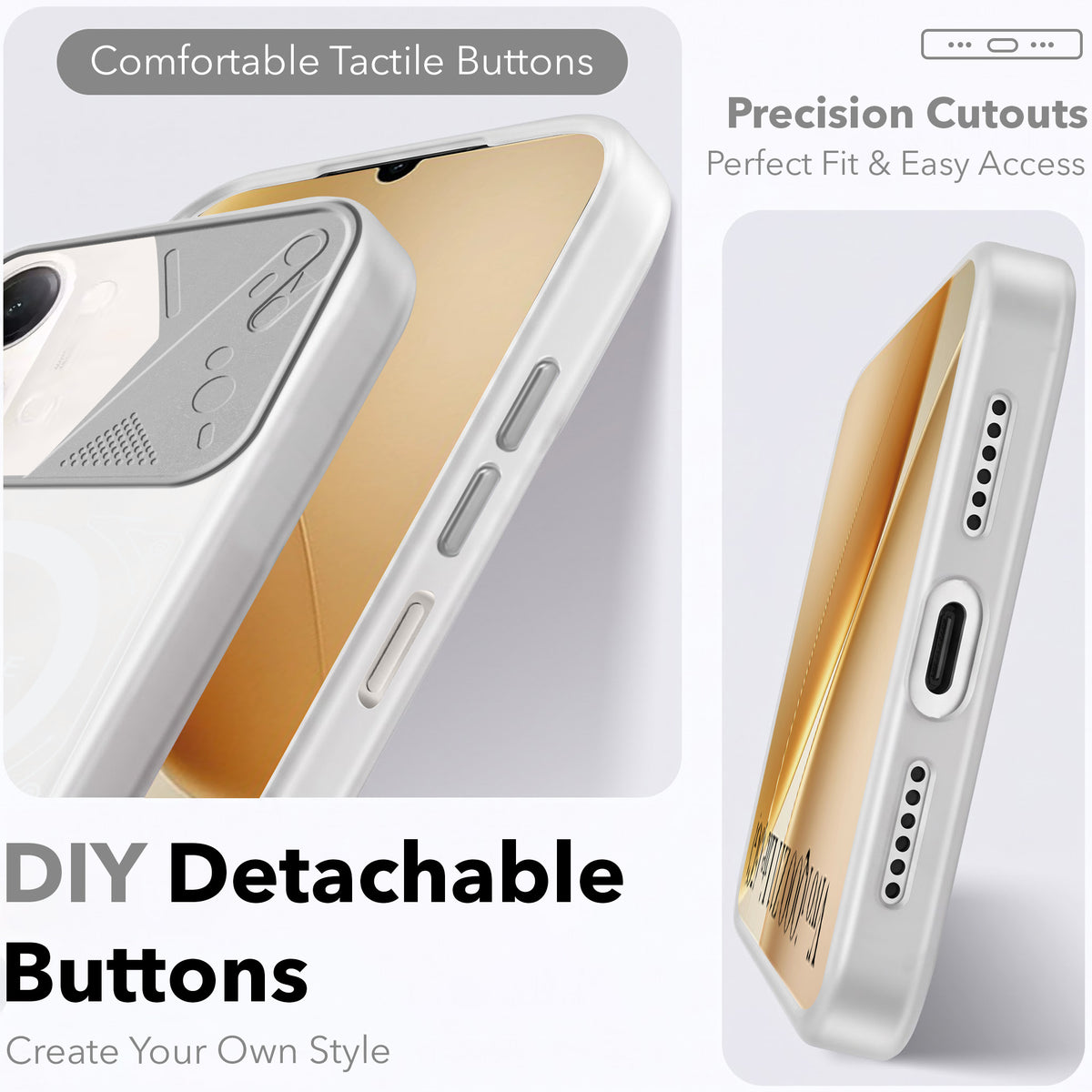 For Vivo iQOO Z11 Lite Metallic Back Cover Case (Metallic Camera Protection & Buttons | Translucent Milky Shade | Hard Polycarbonate)