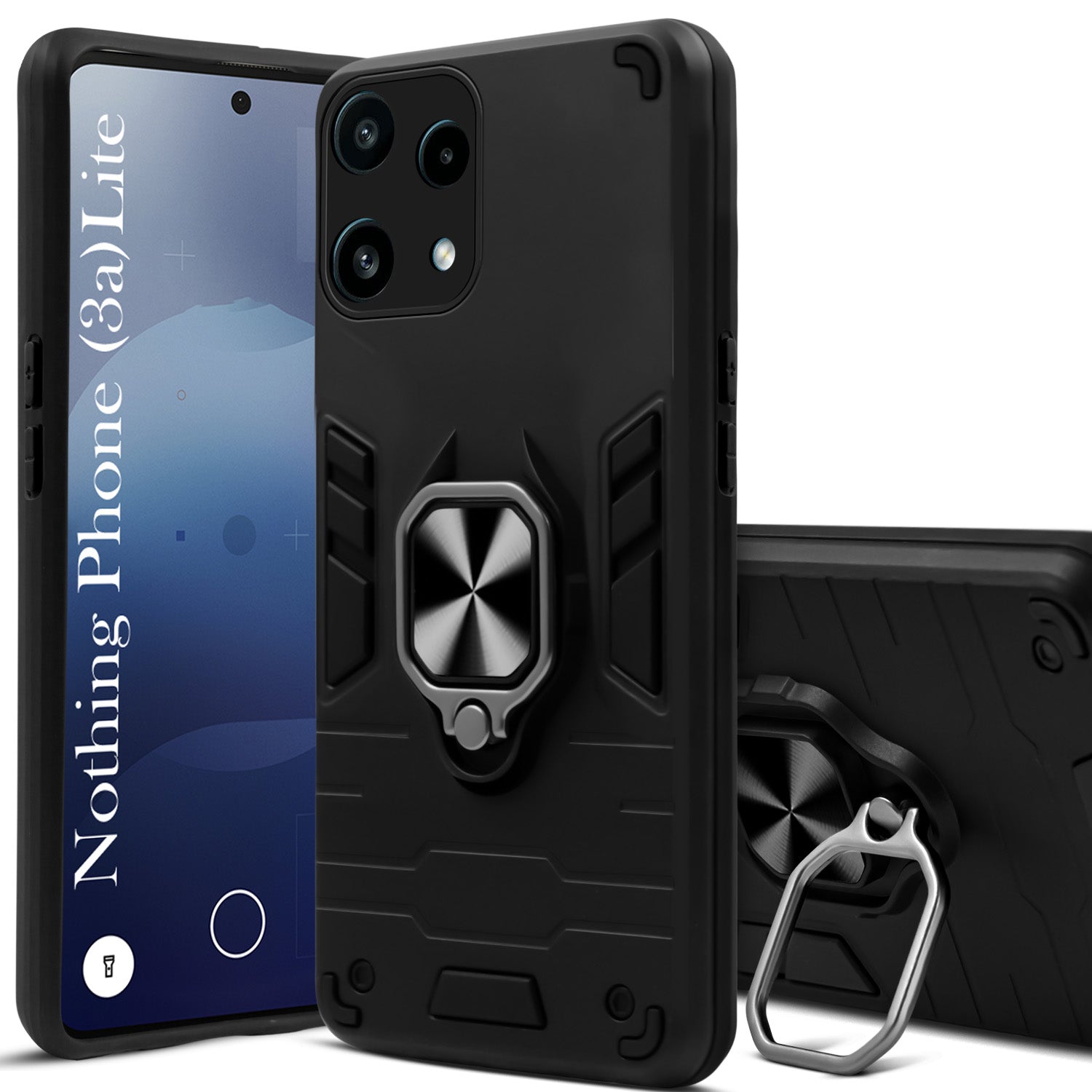 For Nothing Phone 3A Lite Back Cover Case Hybrid Armor (Shockproof Dual Layer Polycarbonate |Ring Holder Kickstand)