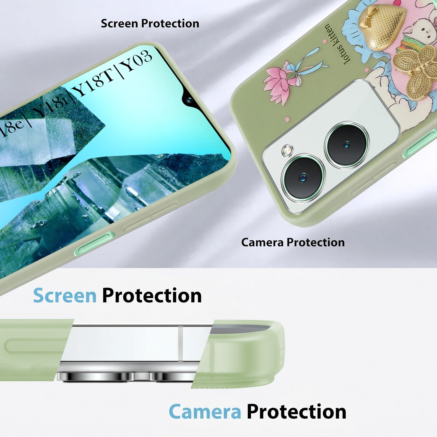 For Vivo Y18 | Y18e | Y03 | Y18i | Y18t Back Cover Case (3D Cute Heart Strap Holder | Camera Protection | Designer Girls Print)