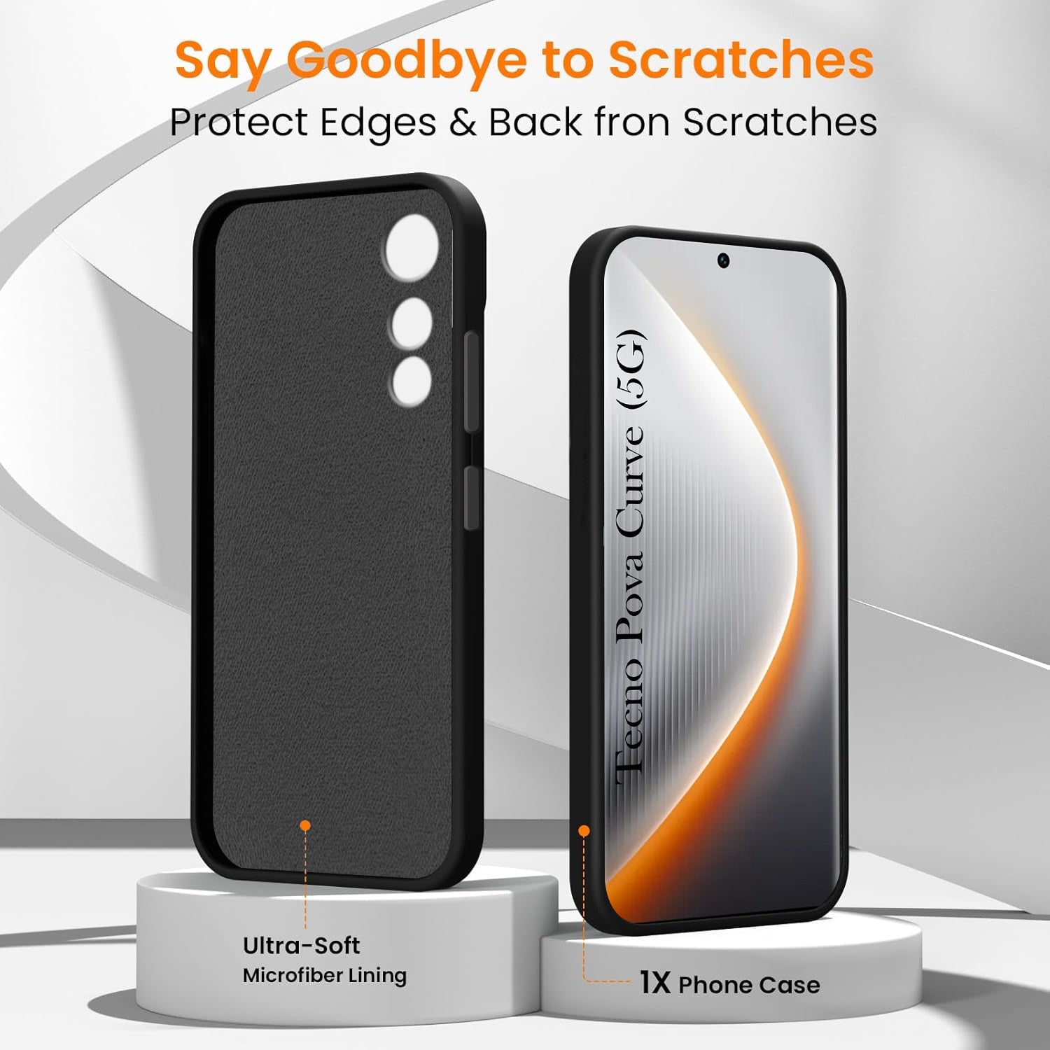 For Tecno Pova Curve Back Cover Case (Textured Grip Design | Micro-Fiber Cloth Inside | Slim and Light Weight | Soft Touch and Feel | Black