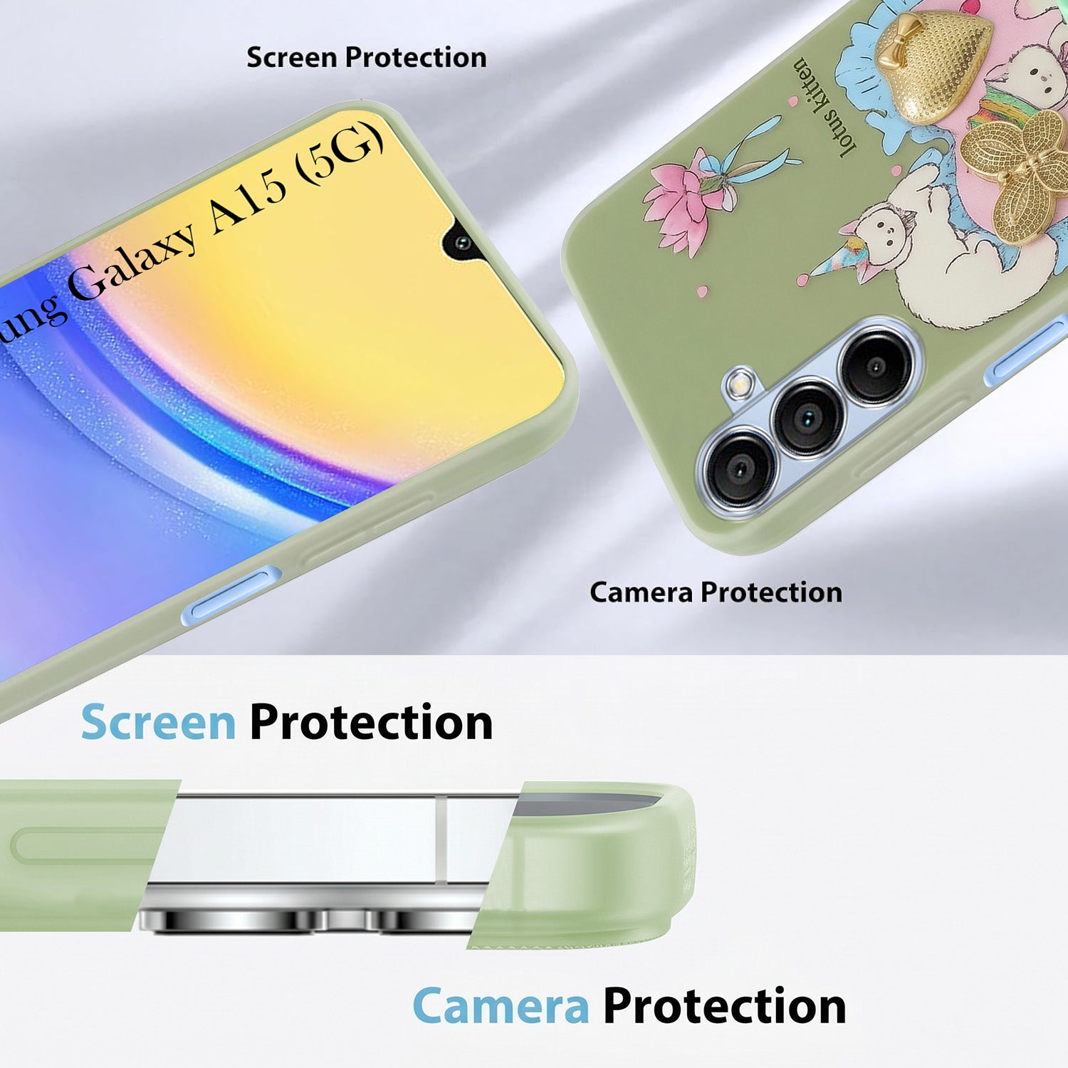 For Samsung Galaxy A15 5G Back Cover Case (3D Cute Heart Strap Holder | Camera Protection | Designer Girls Print)