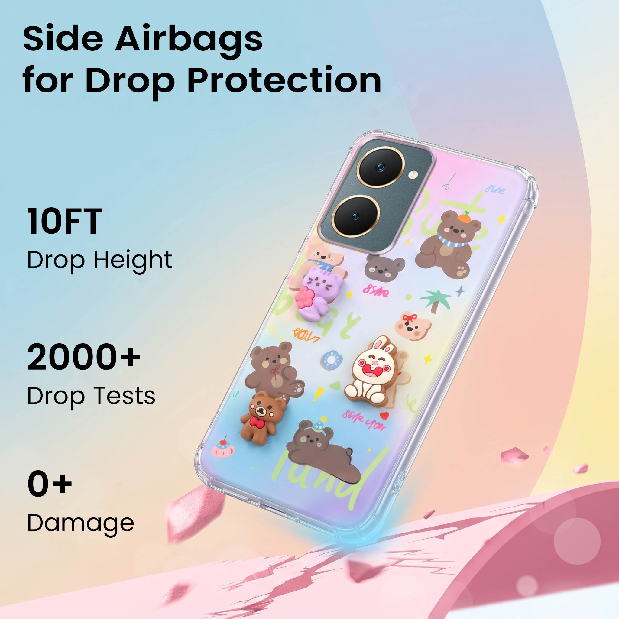 For Vivo Y18 | Y18e | Y03 | Y18i | Y18t Back Cover Case (3D Cute Cartoons | Hard Back Side Soft | Matte Premium Finish | HD Printing)