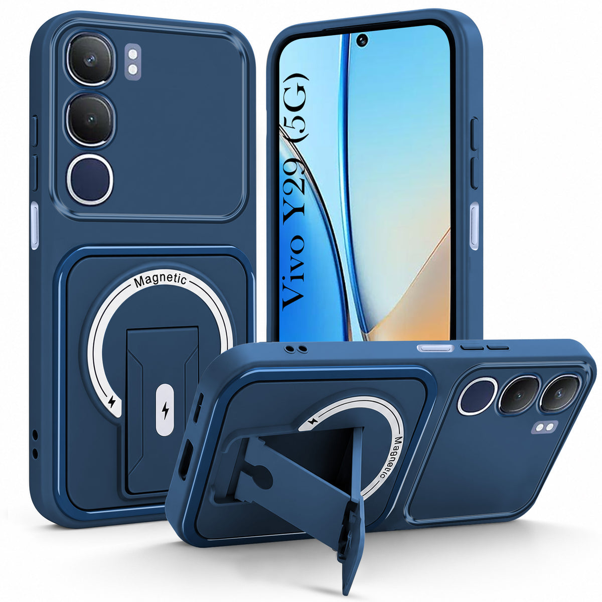 For Vivo Y29 Back Case Cover Metallic (Hybrid Armor Kickstand | MagSafe Compatible | Camera Protection Shockproof)