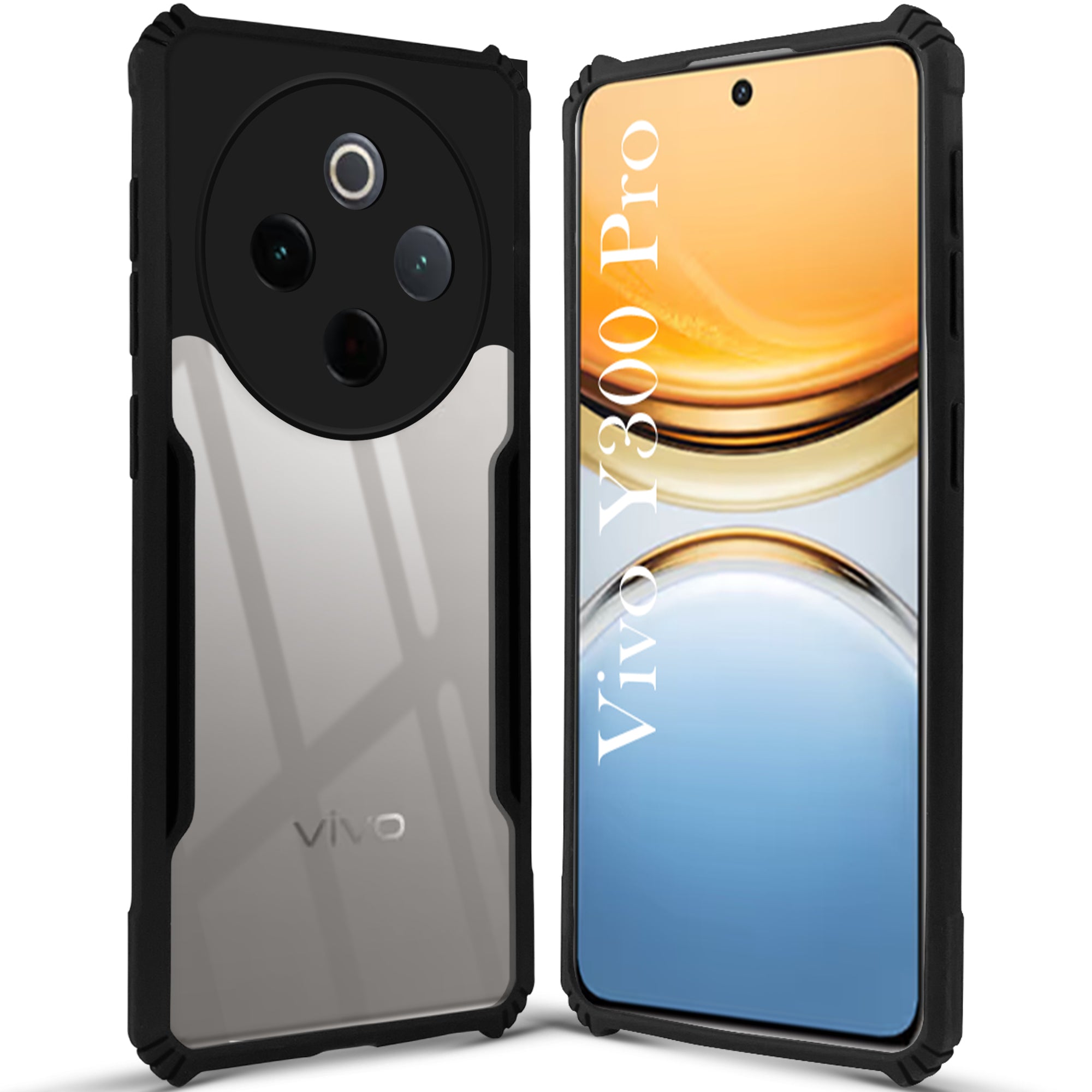 For Vivo Y300 Pro Back Cover Case (Shockproof with Polycarbonate Clear Panel | Professional Black)