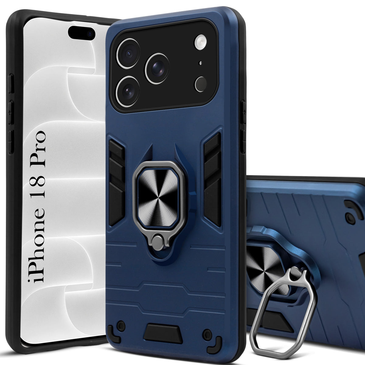 For Apple iPhone 18 Pro Back Cover Case Hybrid Armor (Shockproof Dual Layer Polycarbonate |Ring Holder Kickstand)