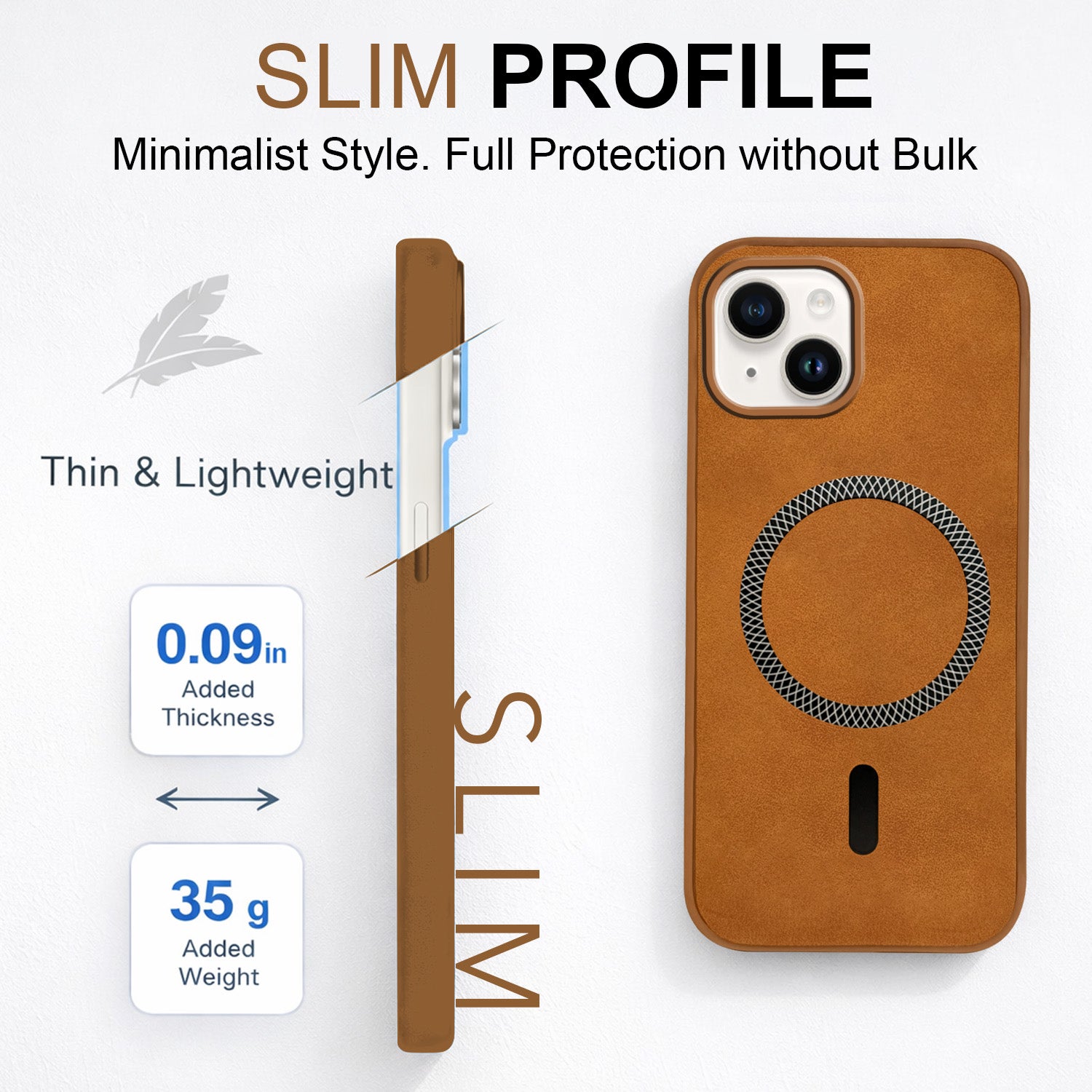For Apple iPhone 14 Plus Back Cover Case Leather Finish (MagSafe Compatible Wireless Charging | Soft Touch | Camera Bump Protection)
