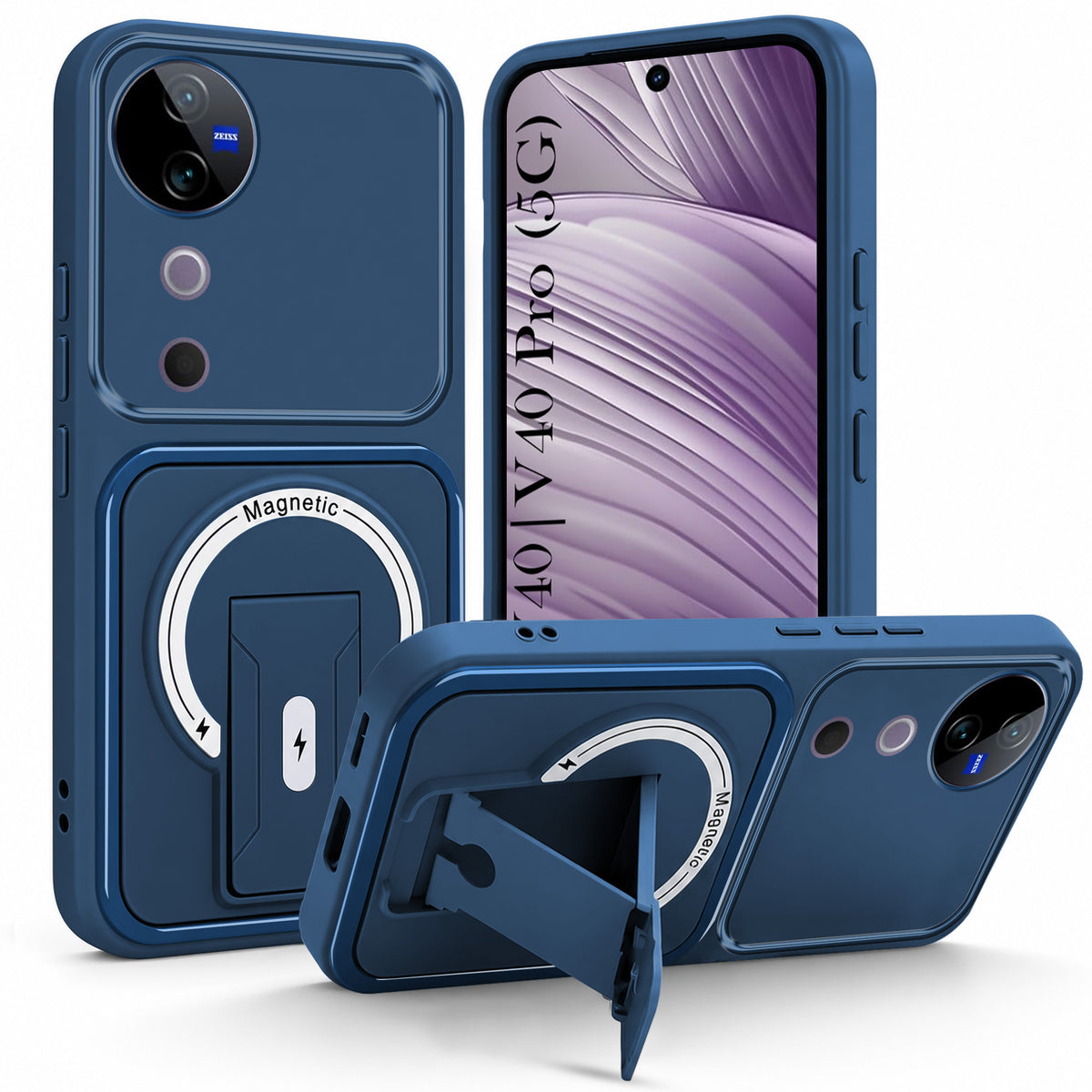 For Vivo V40 | Vivo V40 Pro 5G Back Case Cover Metallic (Hybrid Armor Kickstand | MagSafe Compatible | Camera Protection Shockproof)