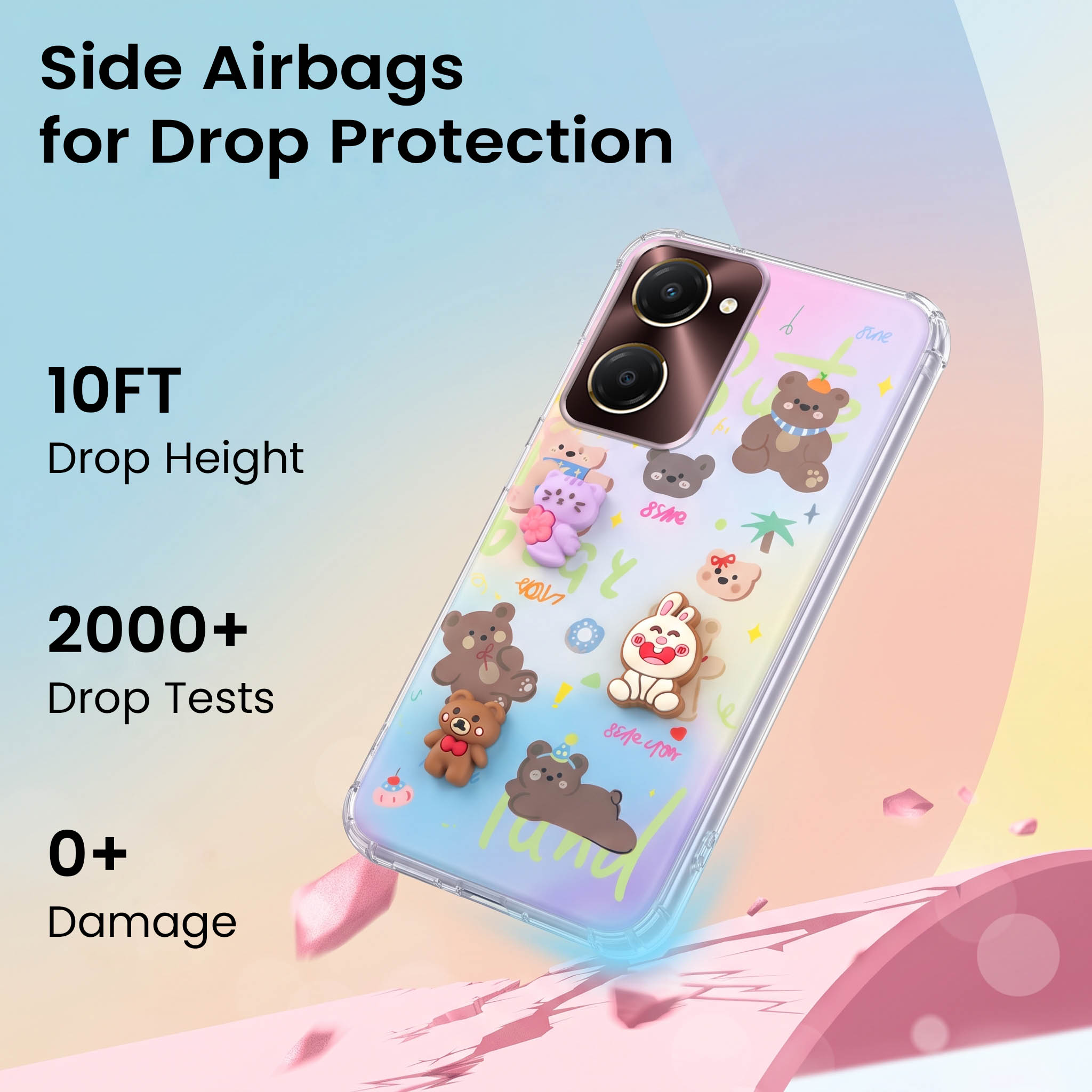 For Vivo iQOO Z9 Lite 5G Back Cover Case (3D Cute Cartoons | Hard Back Side Soft | Matte Premium Finish | HD Printing)