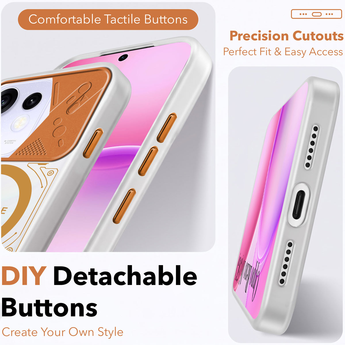 For Oppo Reno 16 Metallic Back Cover Case (Metallic Camera Protection & Buttons | Translucent Milky Shade | Hard Polycarbonate)