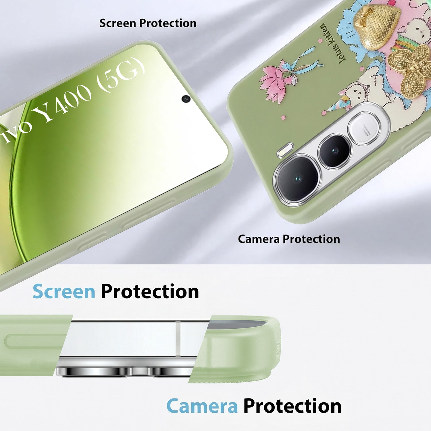 For Vivo Y400 Back Cover Case (3D Cute Heart Strap Holder | Camera Protection | Designer Girls Print)