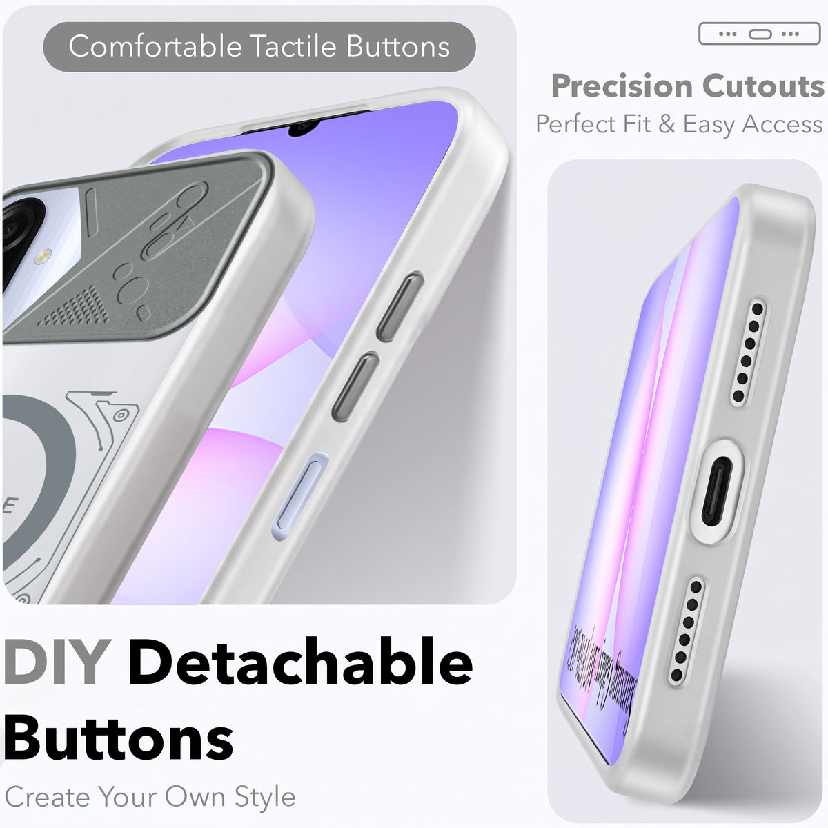 For Samsung Galaxy A07 5G | F70e 5G Metallic Back Cover Case (Metallic Camera Protection & Buttons | Translucent Milky Shade | Hard Polycarbonate)