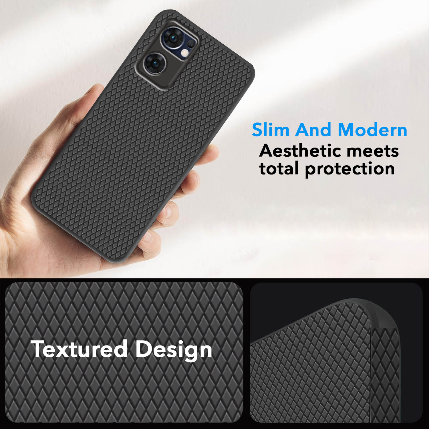 For Oppo Reno7 5G | Reno 7 5G Back Cover Case (Camera Protection | Side Grip Texture | Soft and Flexible)