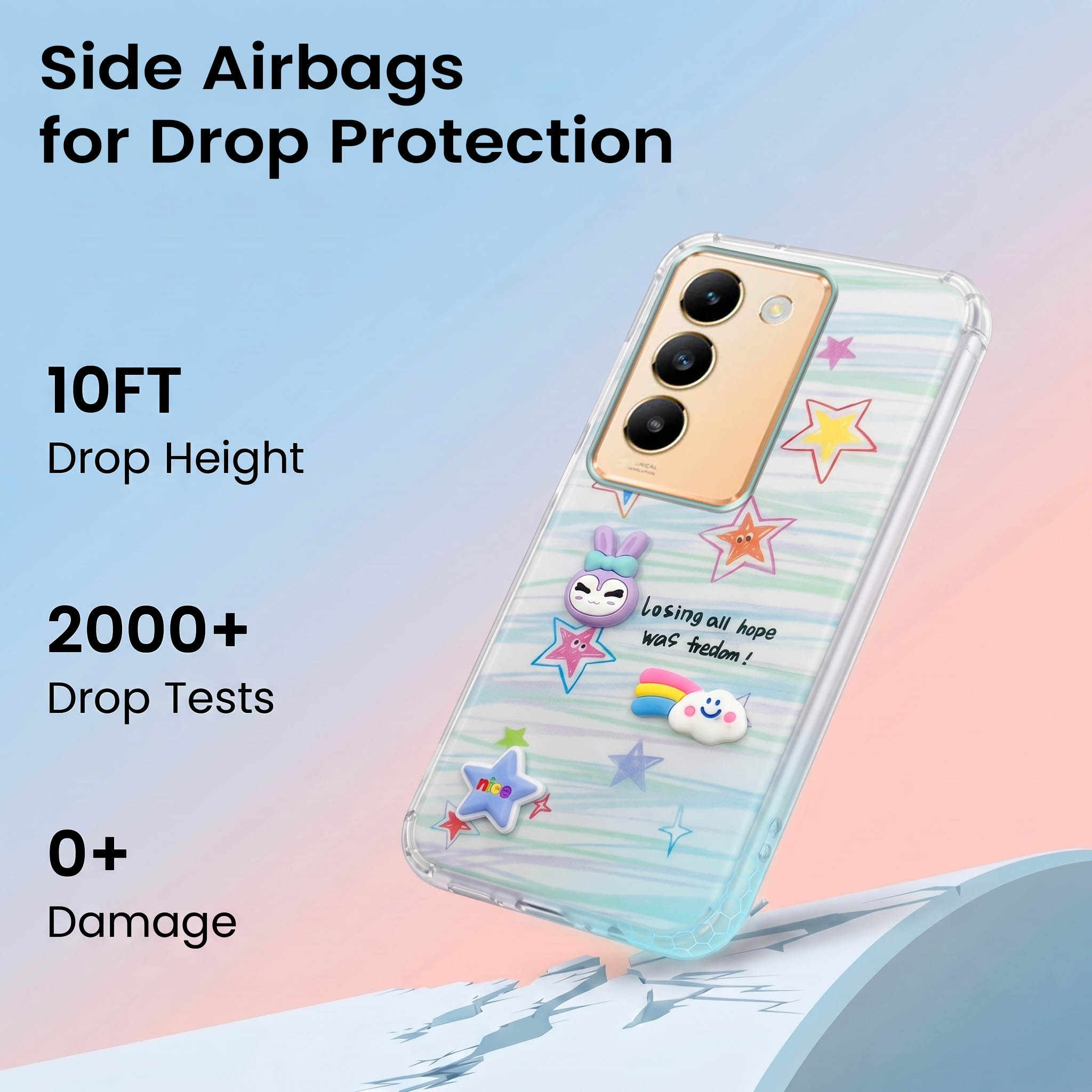 For Vivo Y200e Back Cover Case (3D Cute Cartoons | Hard Back Side Soft | Matte Premium Finish | HD Printing)
