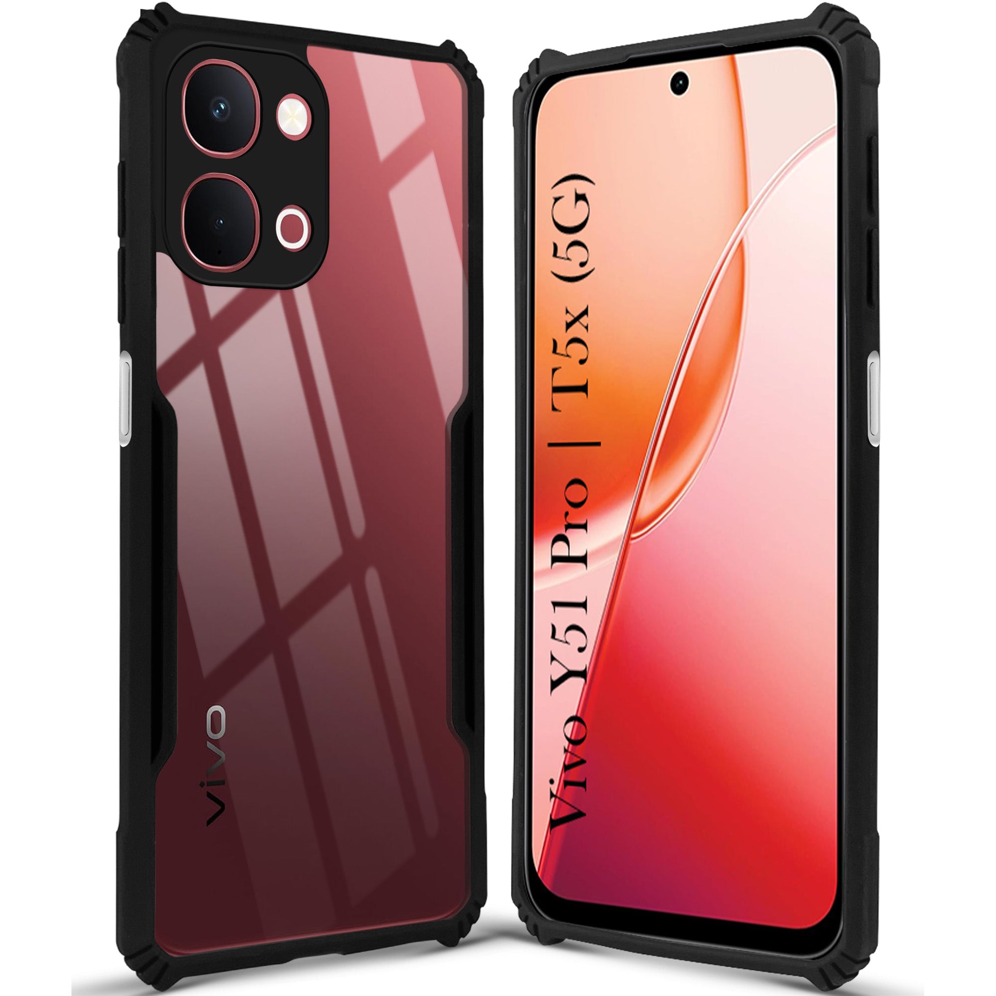 For Vivo Y51 Pro 5G | Vivo T5x Back Cover Case Hybrid (Shockproof with Polycarbonate Clear Panel | Professional Black)