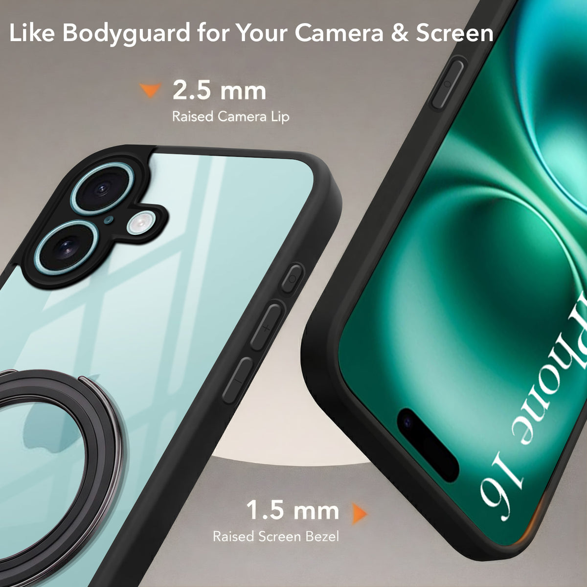 For Apple iPhone 16 Back Cover Case (Kick Stand Ring Holder | Life time Anti Yellow | Camera Protection)