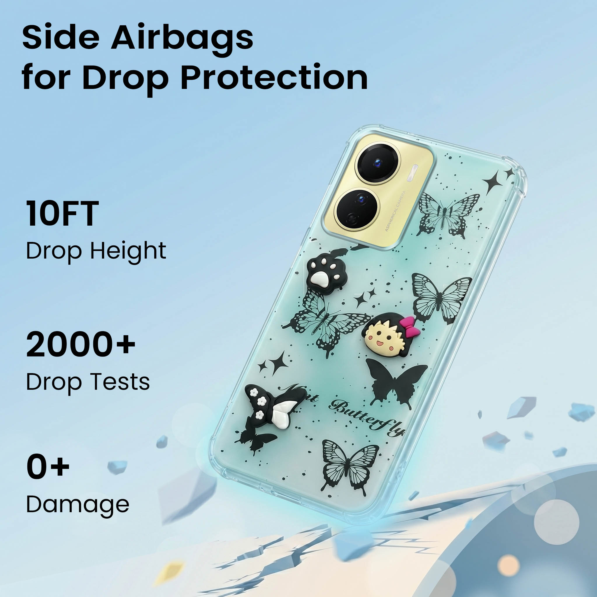 For Vivo Y16 Back Cover Case (3D Cute Cartoons | Hard Back Side Soft | Matte Premium Finish | HD Printing)