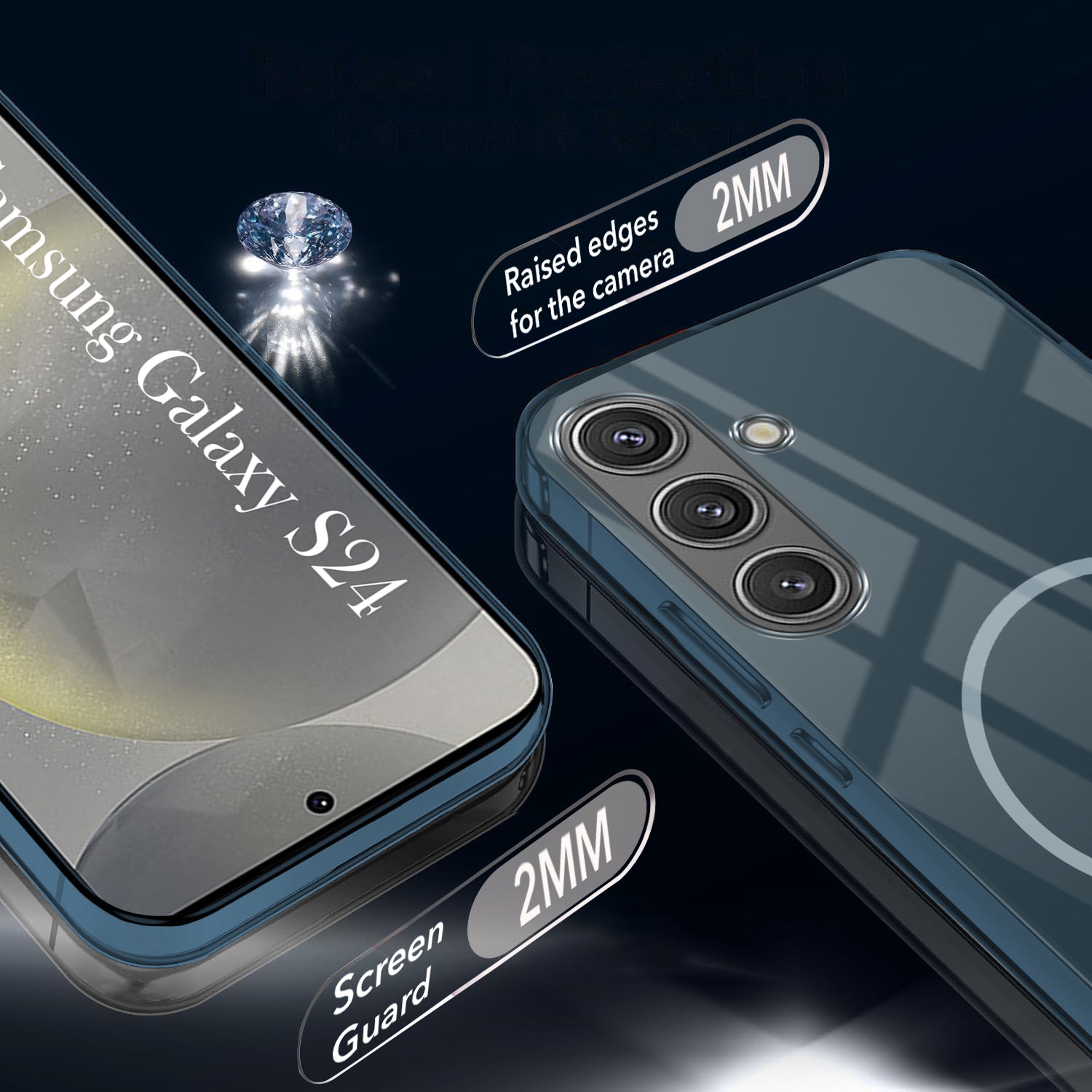 For Samsung Galaxy S24 Back Cover Case (Crystal Clear Case | MagSafe Wireless Charging Support | Hard Anti Yellow | Camera Protection Bump)
