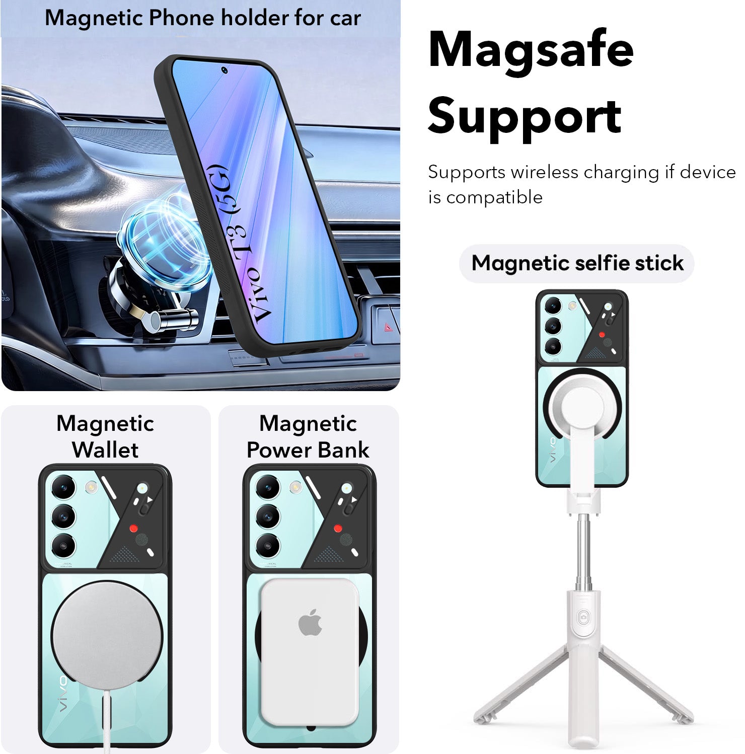 For Vivo T3 5G Back Cover Case Lifetime Anti-Yellow Clear (Camera Protection | Side Grip | Wireless MagSafe Compatible)