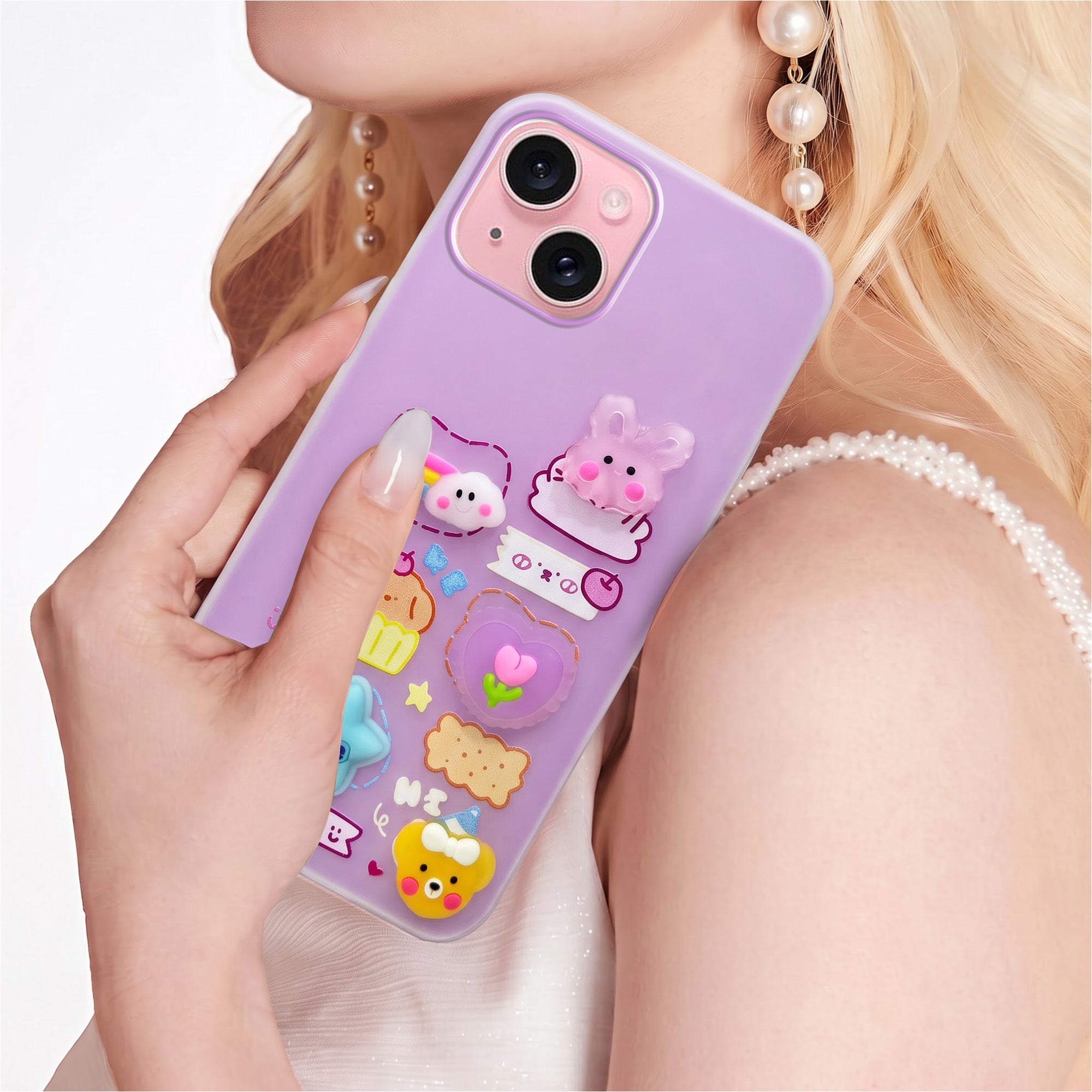 For Apple iPhone 15 Back Cover Case (3D Cute Cartoons | Hard Back Side Soft | Matte Premium Finish | HD Printing)