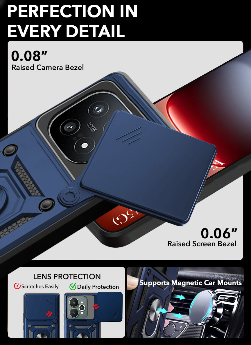 For Vivo iQOO 15 5G Back Cover Case Hybrid Armor (Sliding Shutter Camera Protection | Polycarbonate |Ring Holder Kickstand)