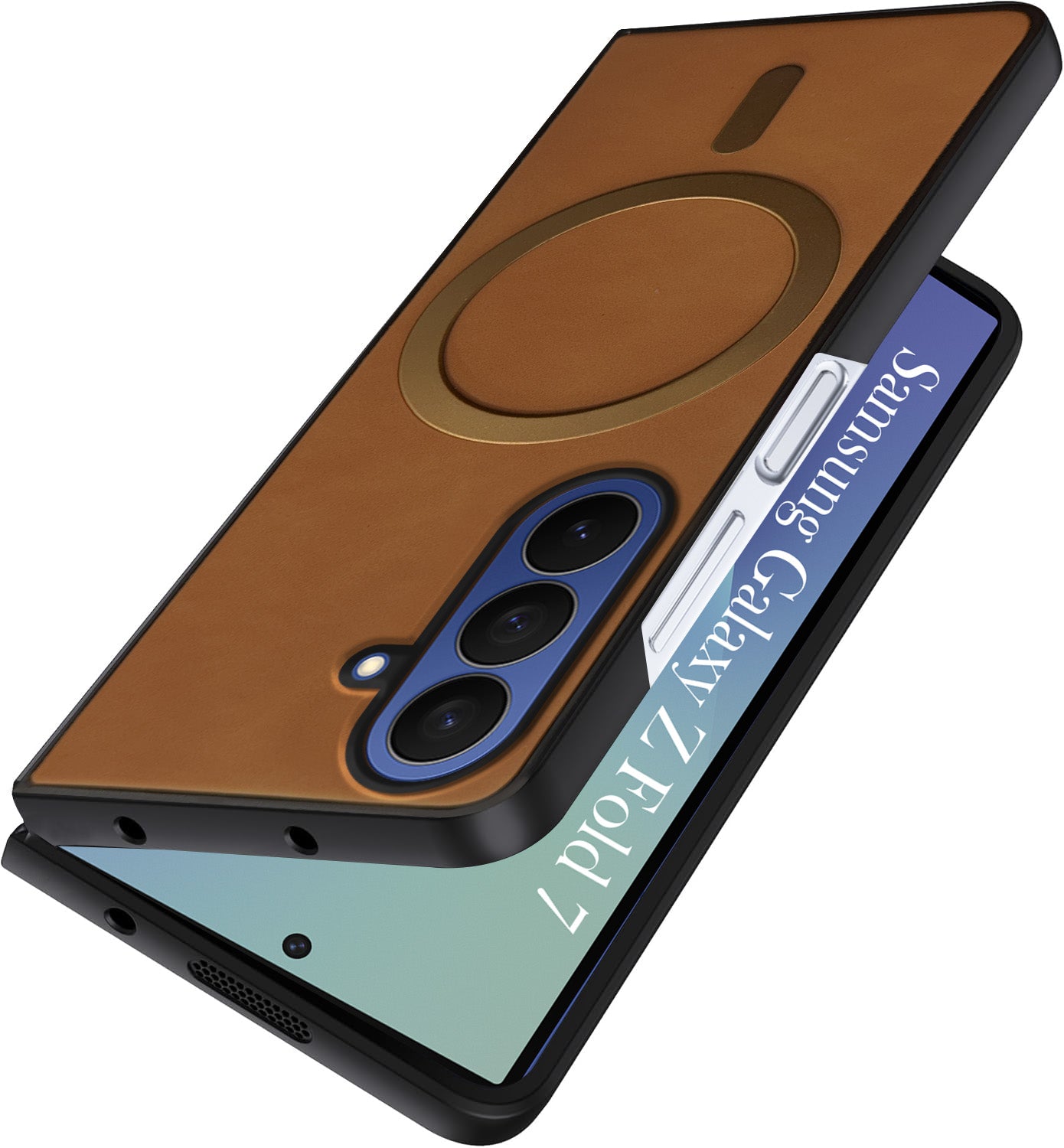 For Samsung Galaxy Z Fold 7 Back Cover Case Leather Finish (MagSafe Wireless Charging Compatible | Inside Microfiber Cloth)