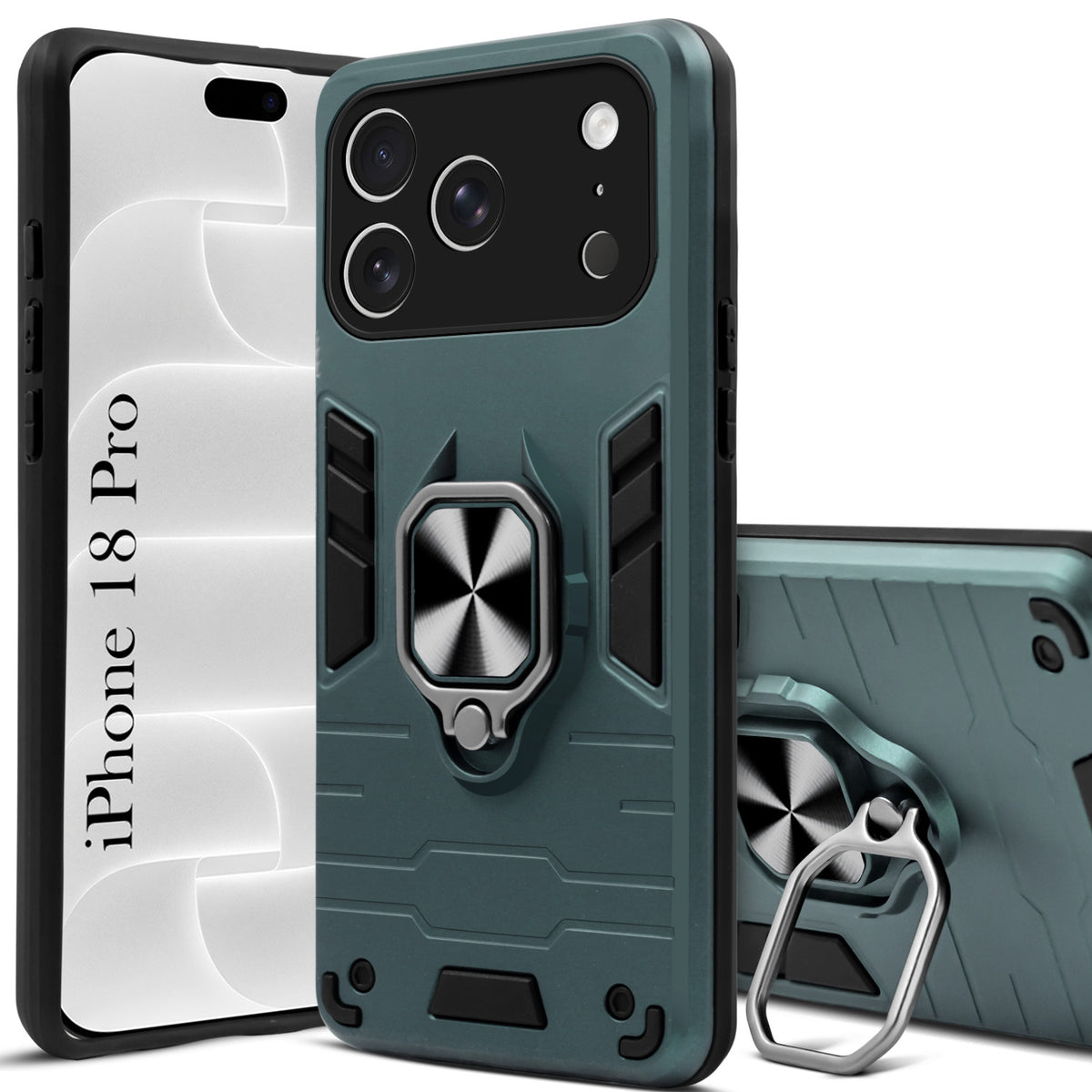 For Apple iPhone 18 Pro Back Cover Case Hybrid Armor (Shockproof Dual Layer Polycarbonate |Ring Holder Kickstand)