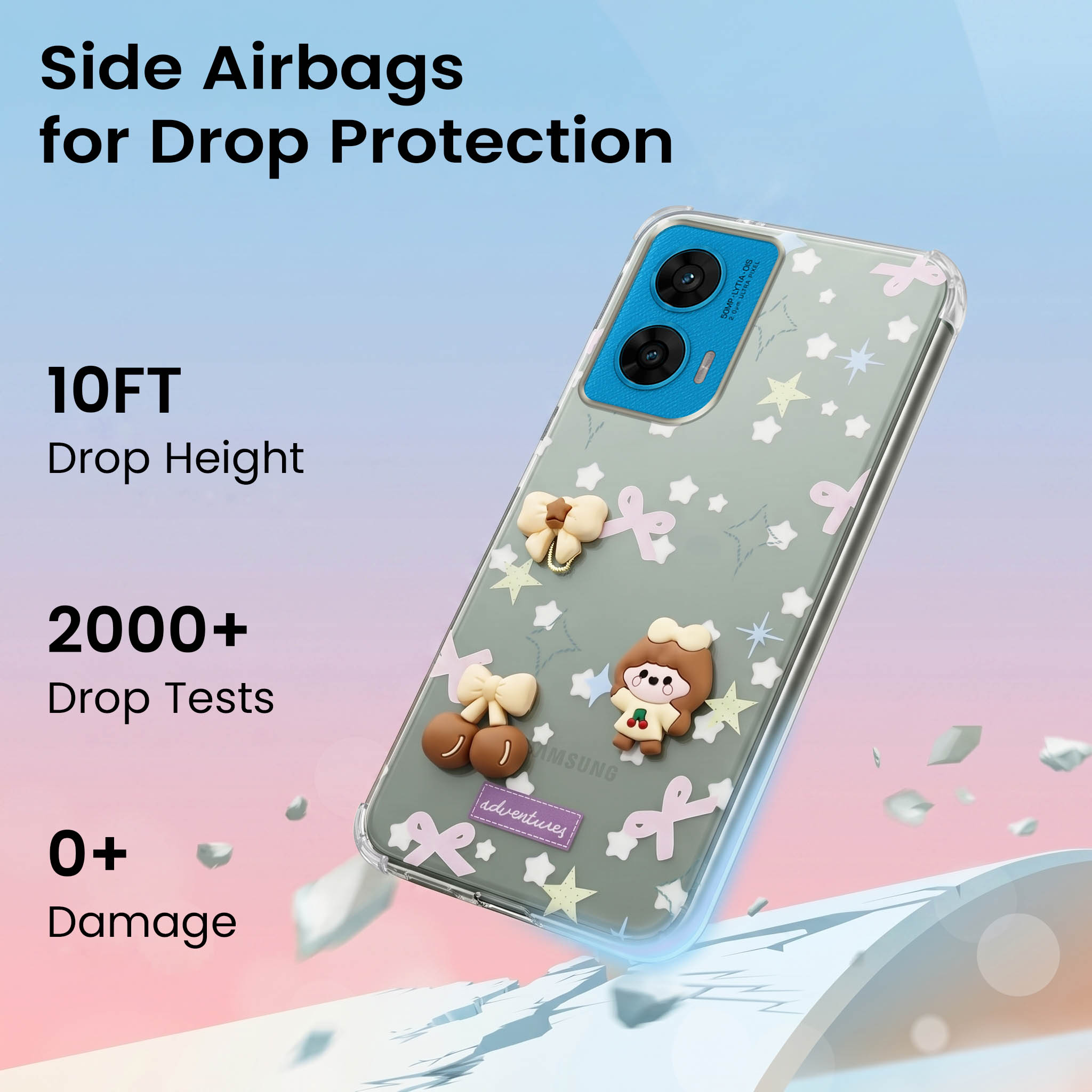 For Motorola Moto G96 Back Cover Case (3D Cute Cartoons | Hard Back Side Soft | Matte Premium Finish | HD Printing)