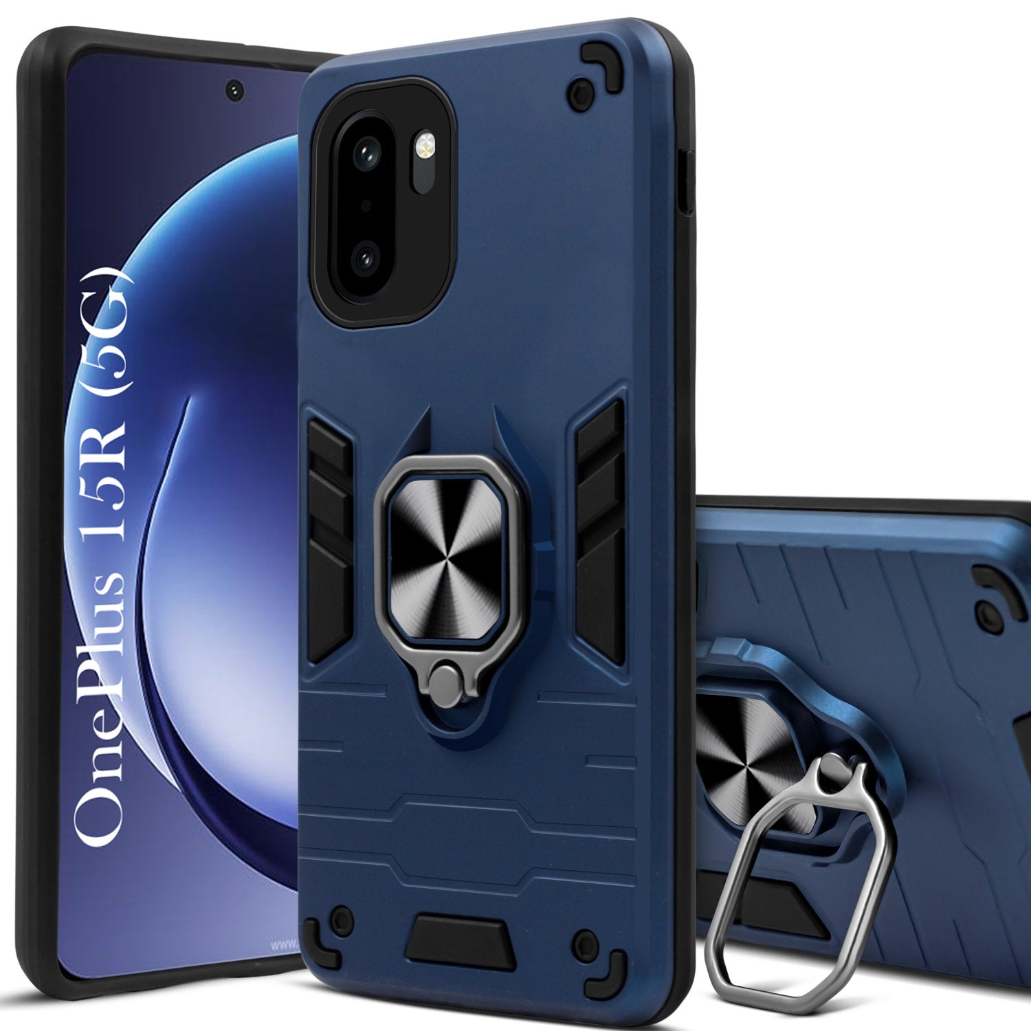 For OnePlus 15R Back Cover Case Hybrid Armor (Shockproof Dual Layer Polycarbonate |Ring Holder Kickstand)
