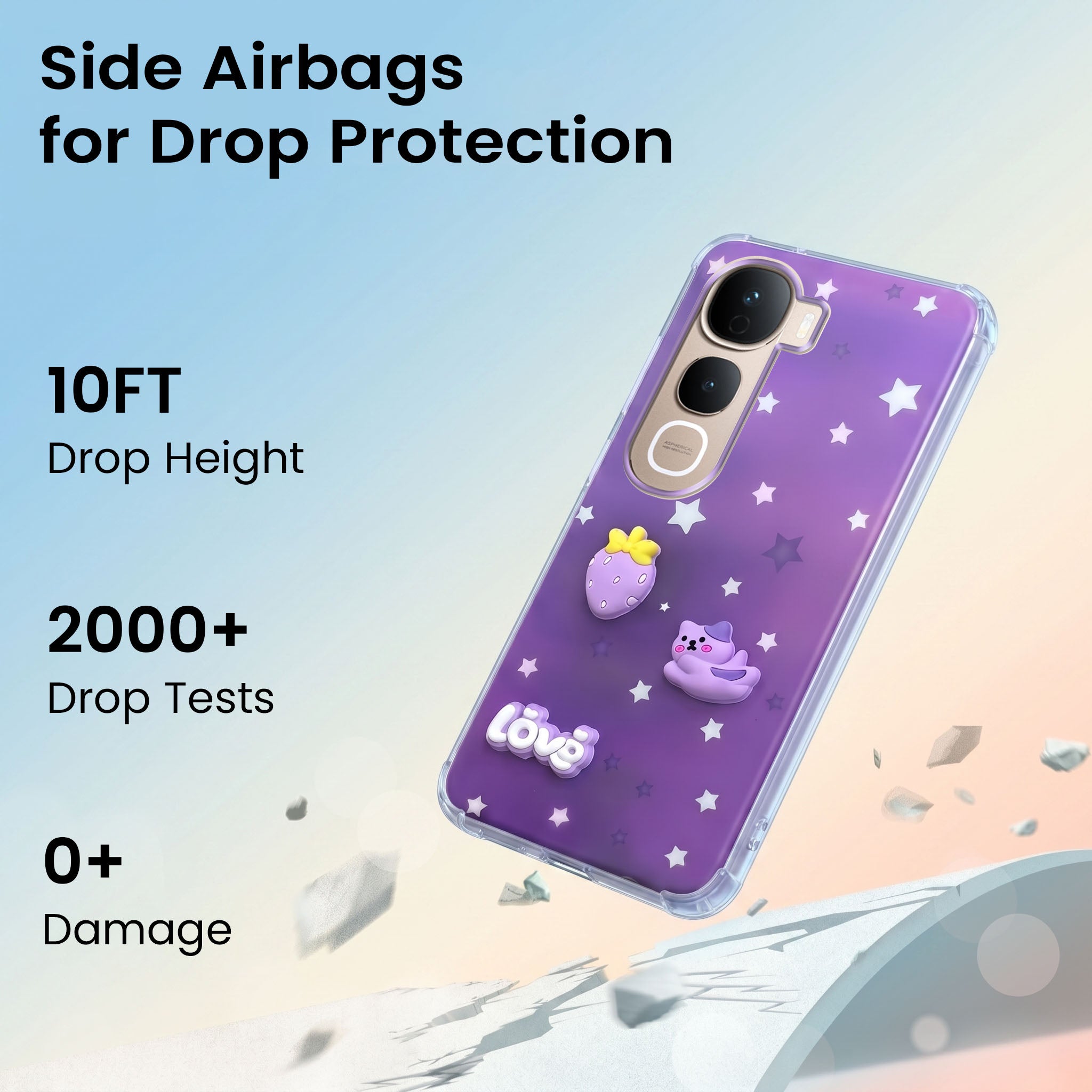 For Vivo Y400 Pro Back Cover Case (3D Cute Cartoons | Hard Back Side Soft | Matte Premium Finish | HD Printing)