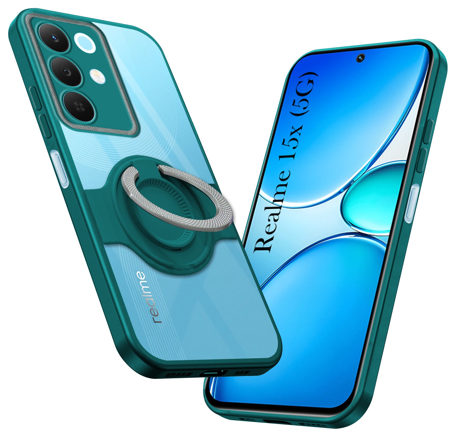 For Realme 15X Back Cover Case with stand (Built-in Ring Holder Kickstand | Lifetime Anti Yellow | Camera Protection)