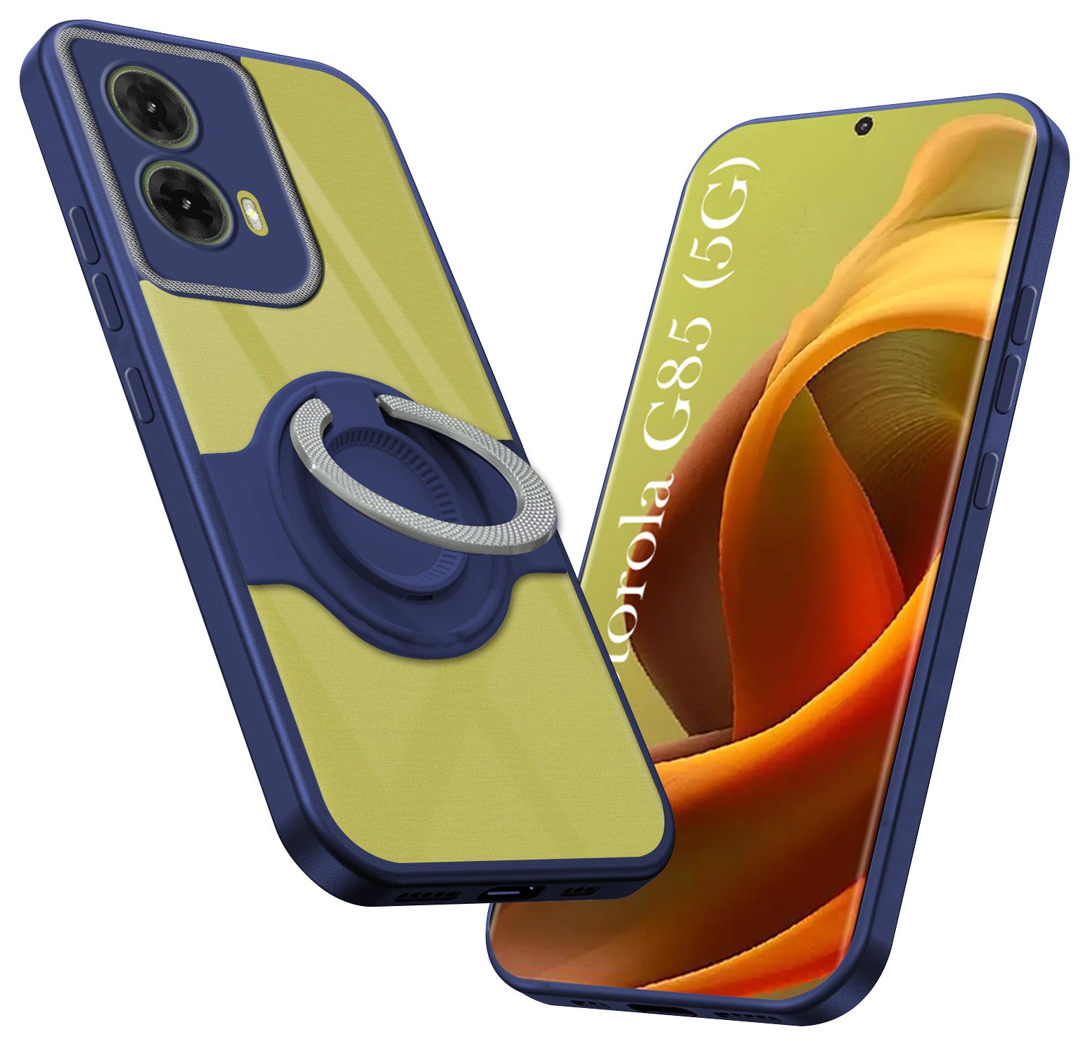 For Motorola Moto G85 5G Back Cover Case with stand (Built-in Ring Holder Kickstand | Lifetime Anti Yellow | Camera Protection)