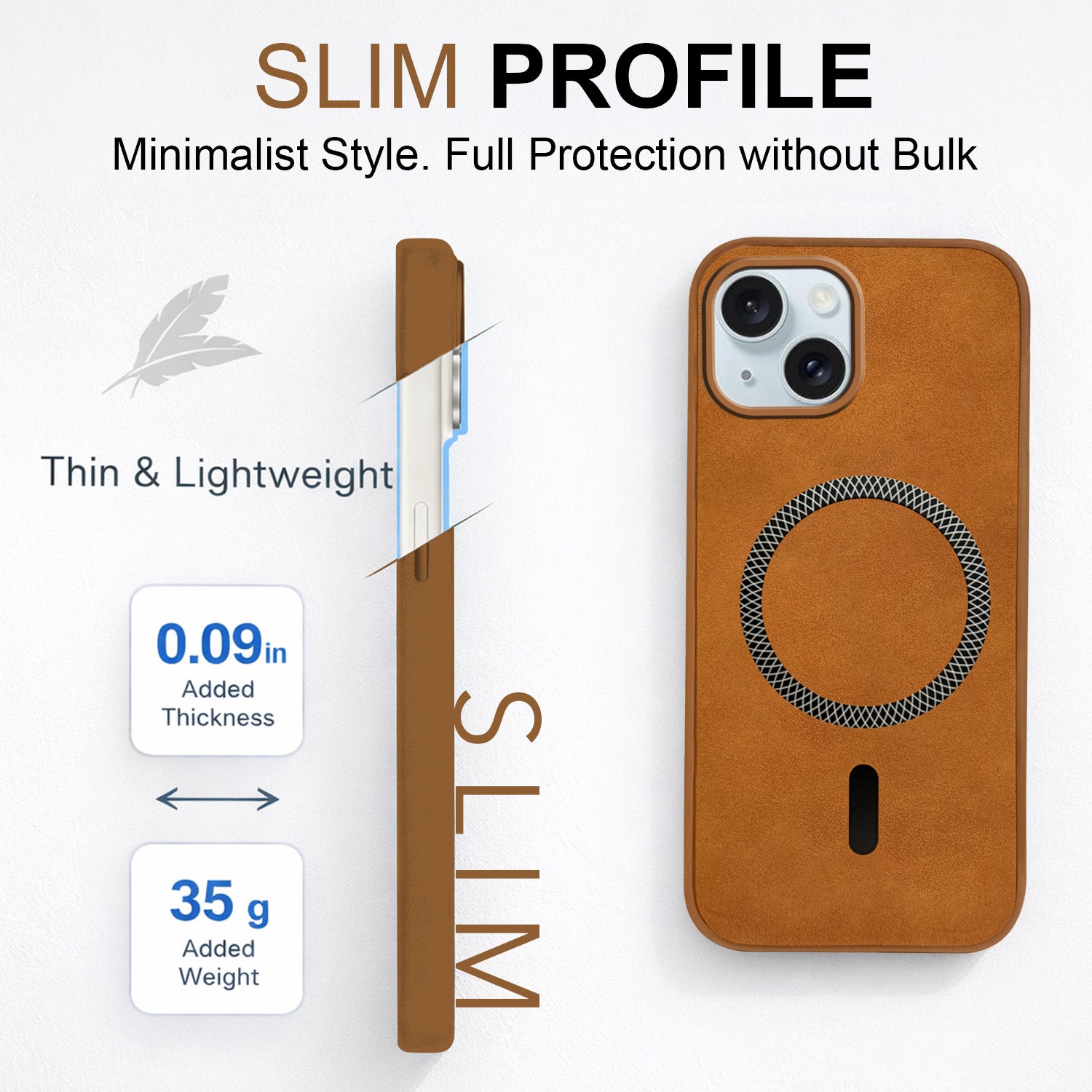 For Apple iPhone 13 Back Cover Case (Sleek Leather Finish | MagSafe Compatible Wireless Charging | Camera Bump Protection)