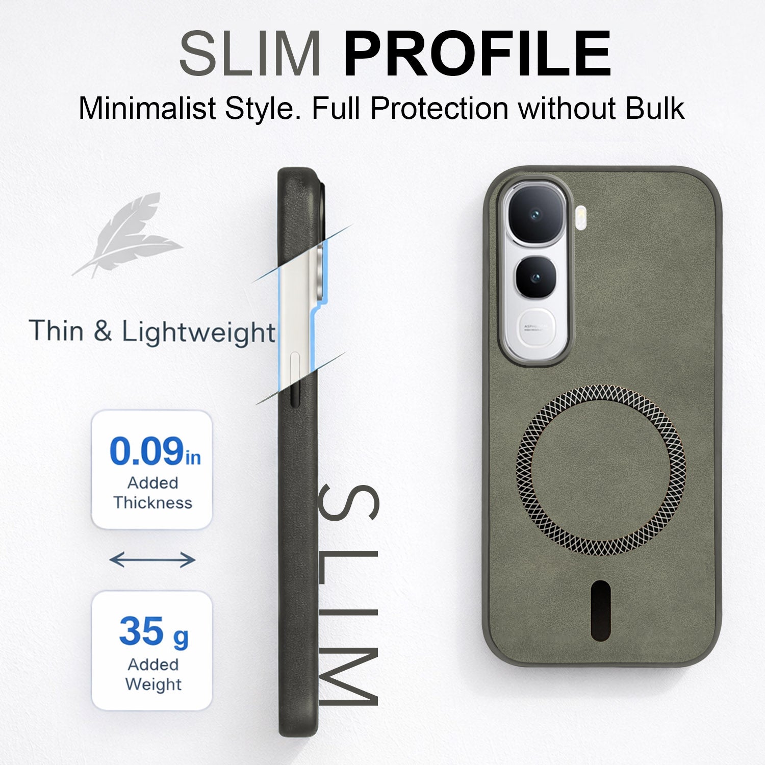 For Vivo Y400 Back Cover Case Leather Finish (MagSafe Compatible Wireless Charging | Soft Touch | Camera Bump Protection)
